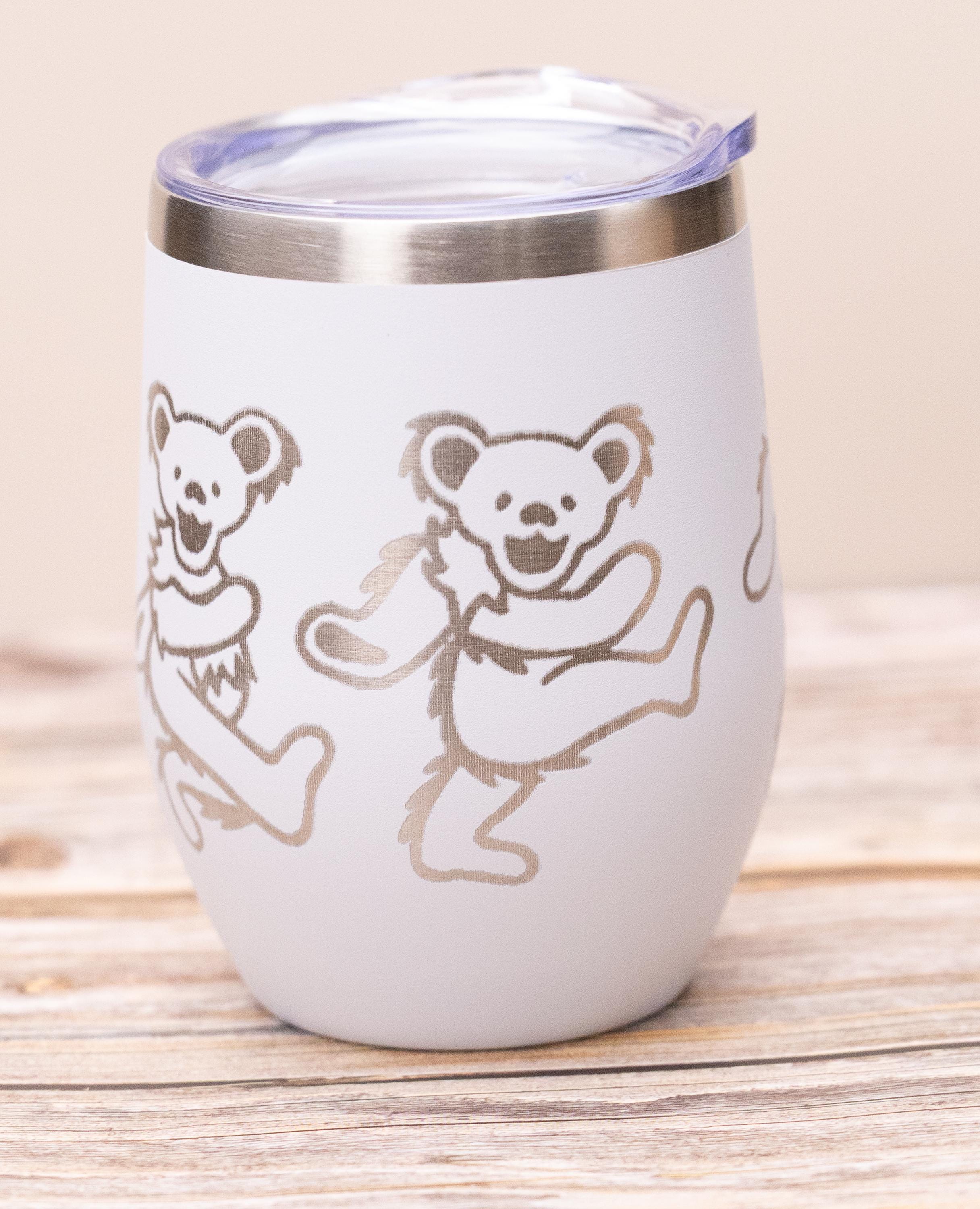 Grateful dead -  dead bears wine tumbler 12 oz | laser engraved stainless steel cup with lid | fun gift for deadheads & music fans