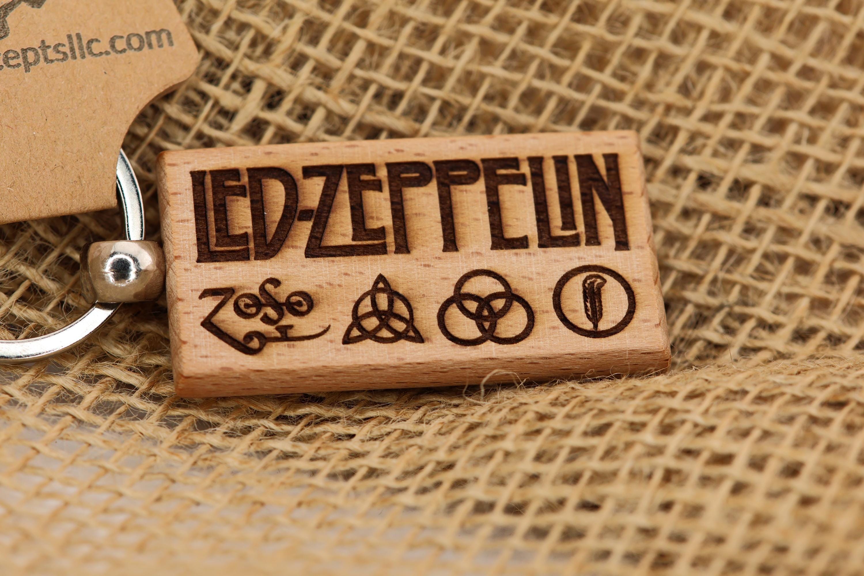 Led Zeppelin Keychain / Bag Charm: laser engraved hardwood, stainless steel keyring