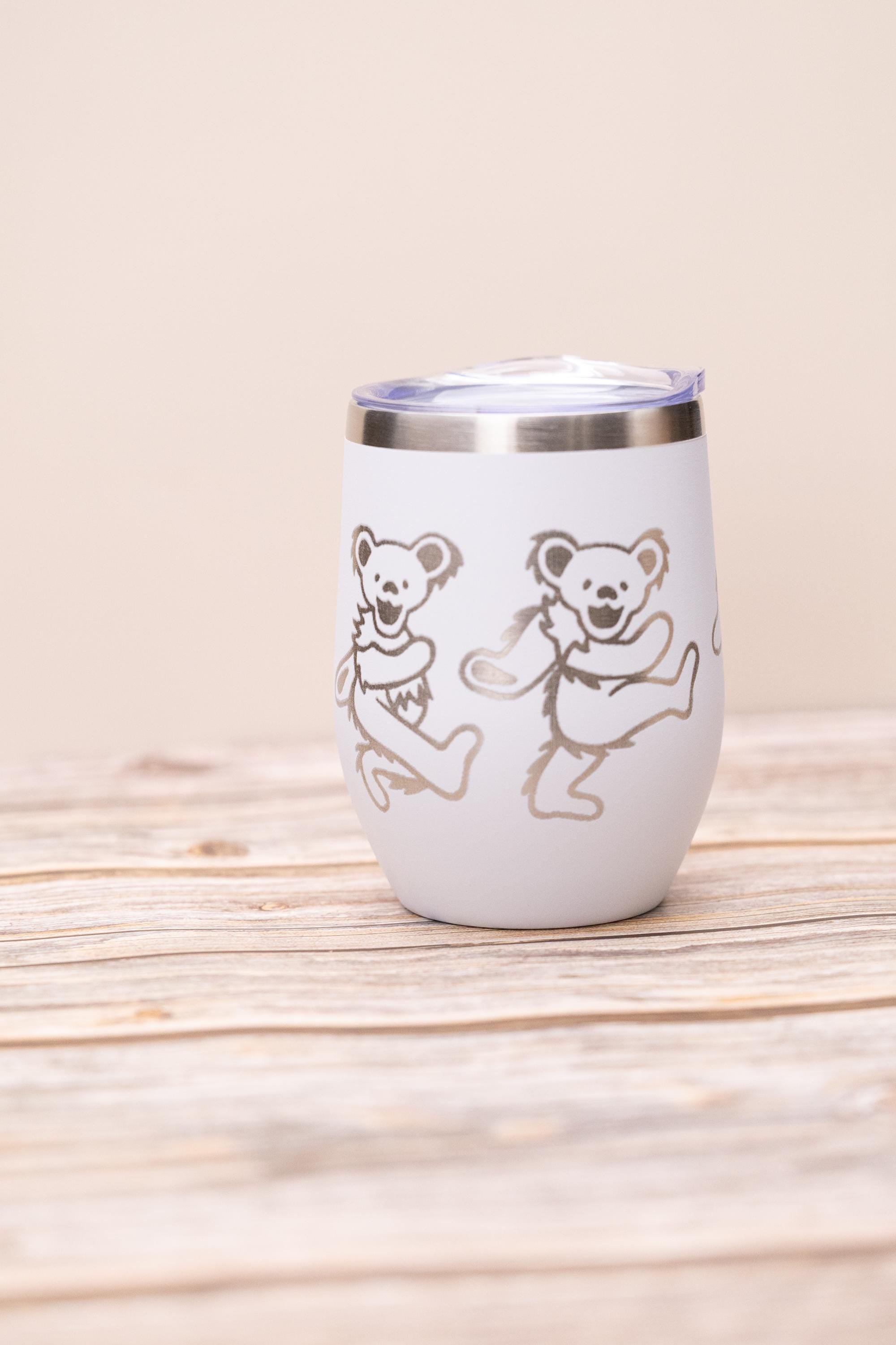 Grateful dead -  dead bears wine tumbler 12 oz | laser engraved stainless steel cup with lid | fun gift for deadheads & music fans