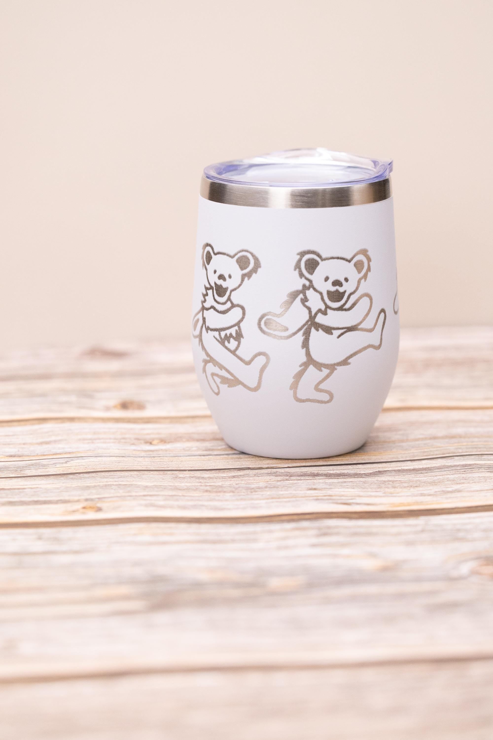 Grateful dead -  dead bears wine tumbler 12 oz | laser engraved stainless steel cup with lid | fun gift for deadheads & music fans