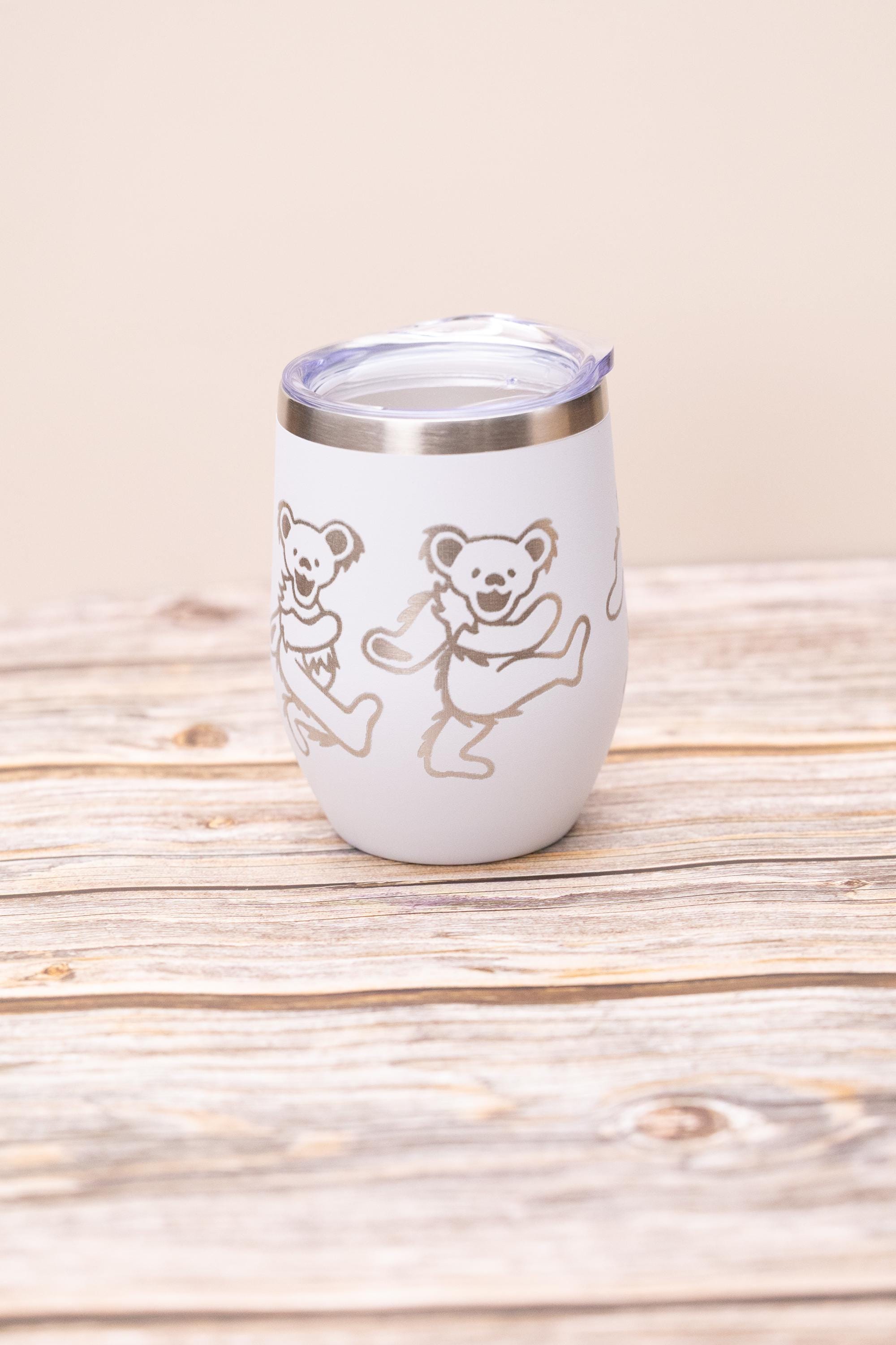 Grateful dead -  dead bears wine tumbler 12 oz | laser engraved stainless steel cup with lid | fun gift for deadheads & music fans