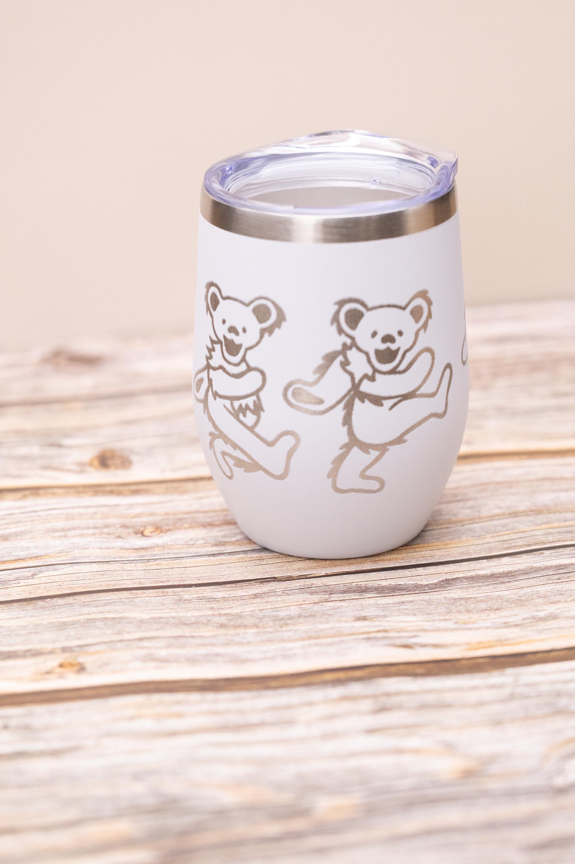 Grateful dead -  dead bears wine tumbler 12 oz | laser engraved stainless steel cup with lid | fun gift for deadheads & music fans