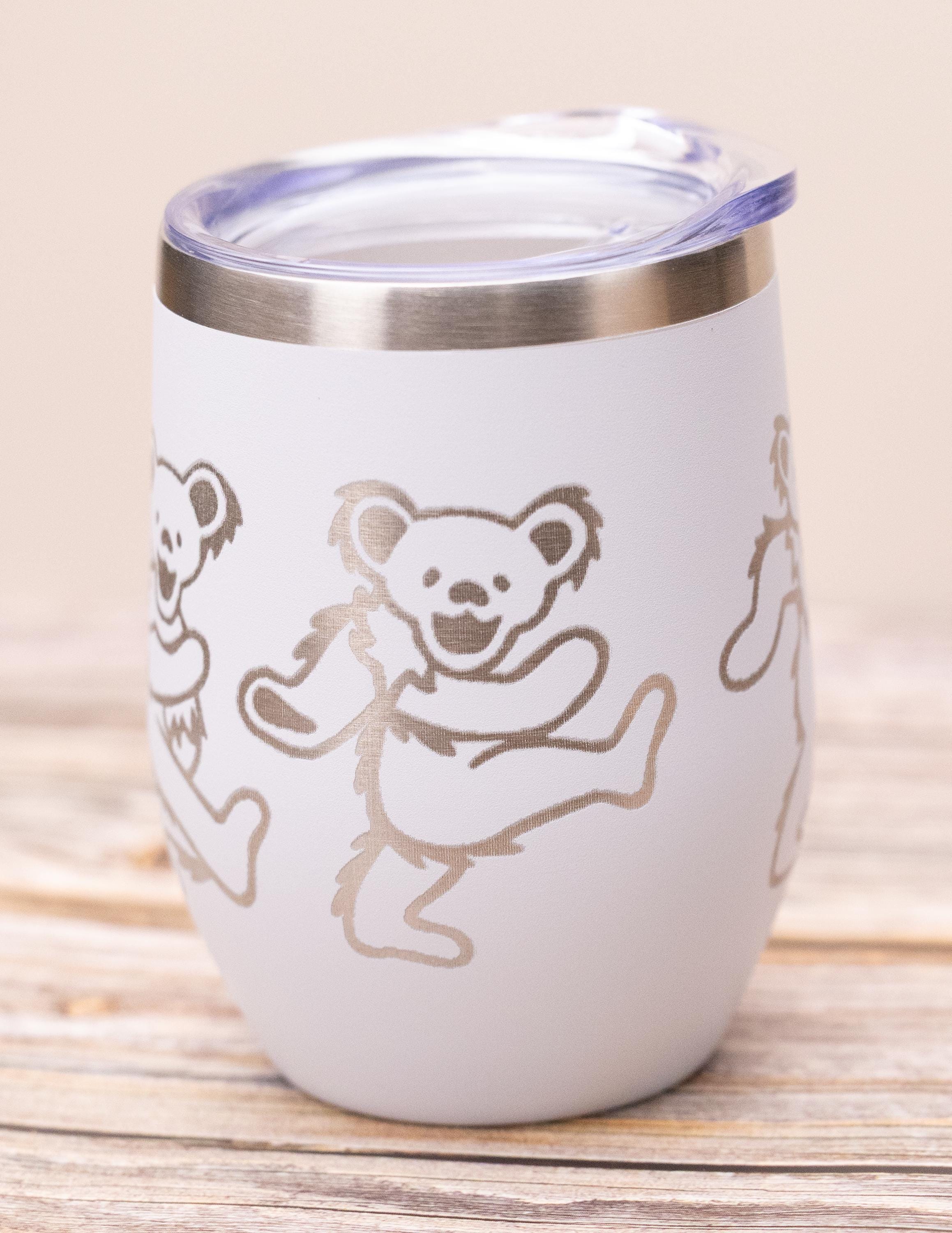 Grateful dead -  dead bears wine tumbler 12 oz | laser engraved stainless steel cup with lid | fun gift for deadheads & music fans