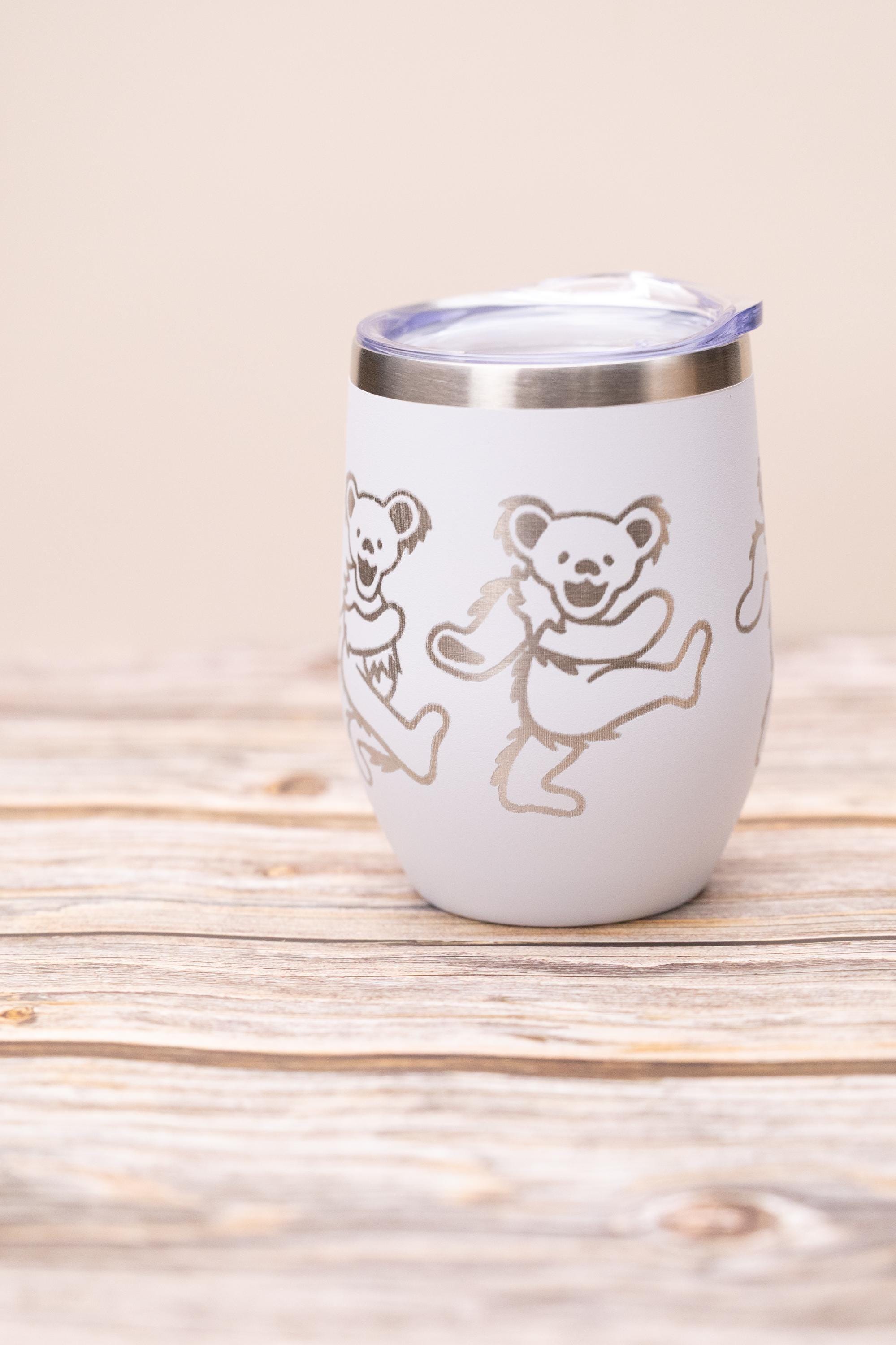 Grateful dead -  dead bears wine tumbler 12 oz | laser engraved stainless steel cup with lid | fun gift for deadheads & music fans