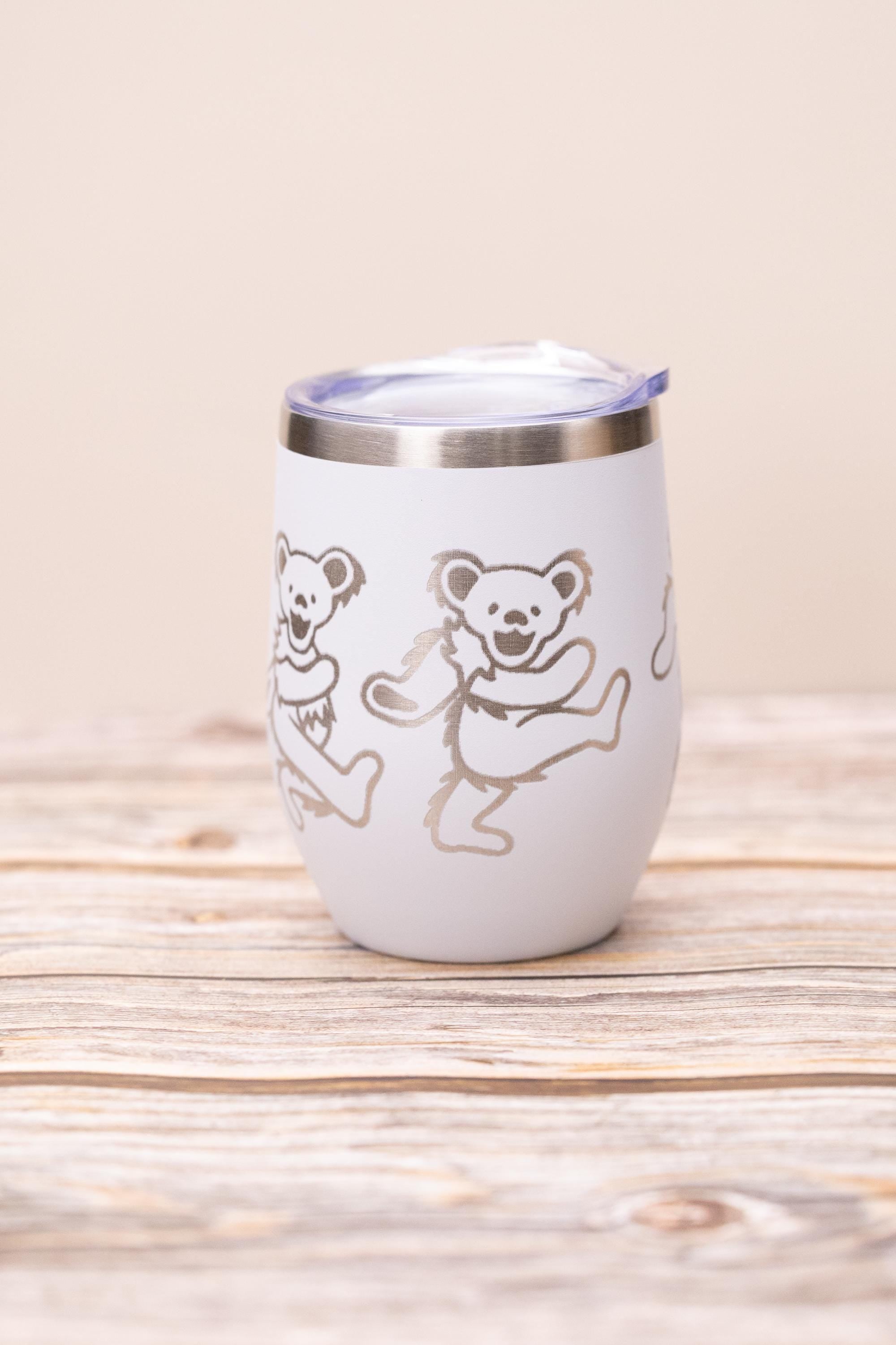 Grateful dead -  dead bears wine tumbler 12 oz | laser engraved stainless steel cup with lid | fun gift for deadheads & music fans