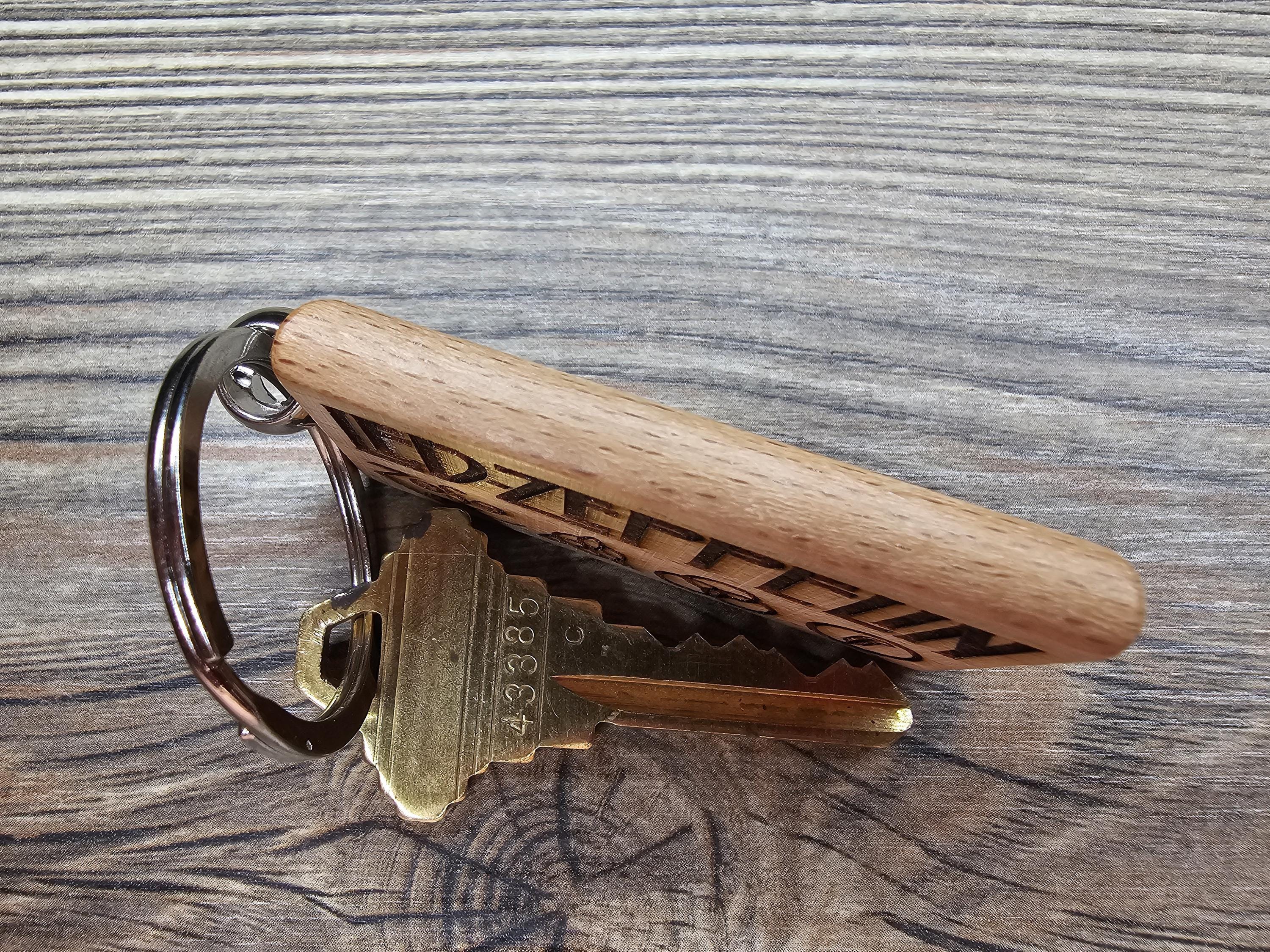 Led Zeppelin Keychain / Bag Charm: laser engraved hardwood, stainless steel keyring