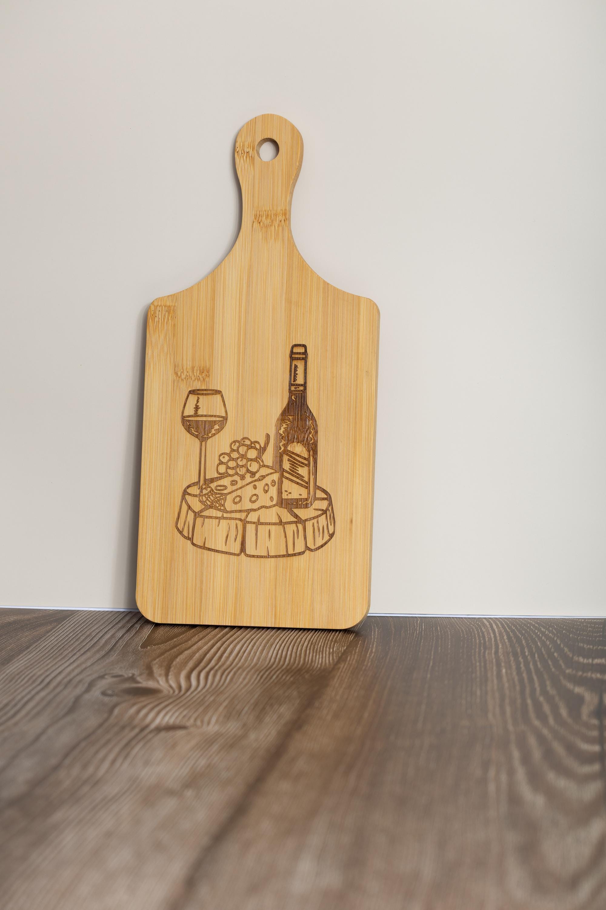 Wine and cheese laser engraved bamboo cutting board 5x11 | charcuterie board | wine lover kitchen gift