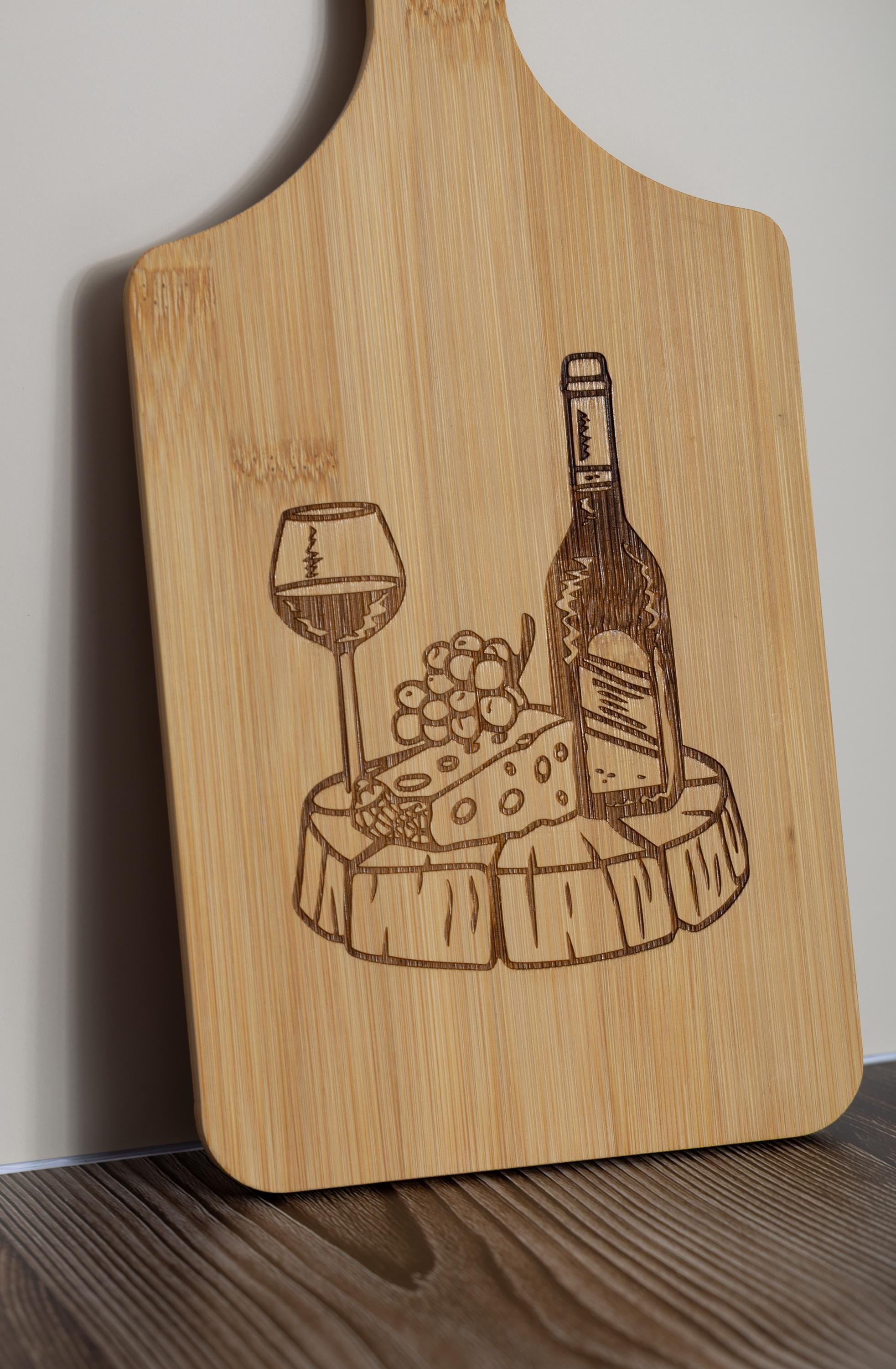 Wine and cheese laser engraved bamboo cutting board 5x11 | charcuterie board | wine lover kitchen gift