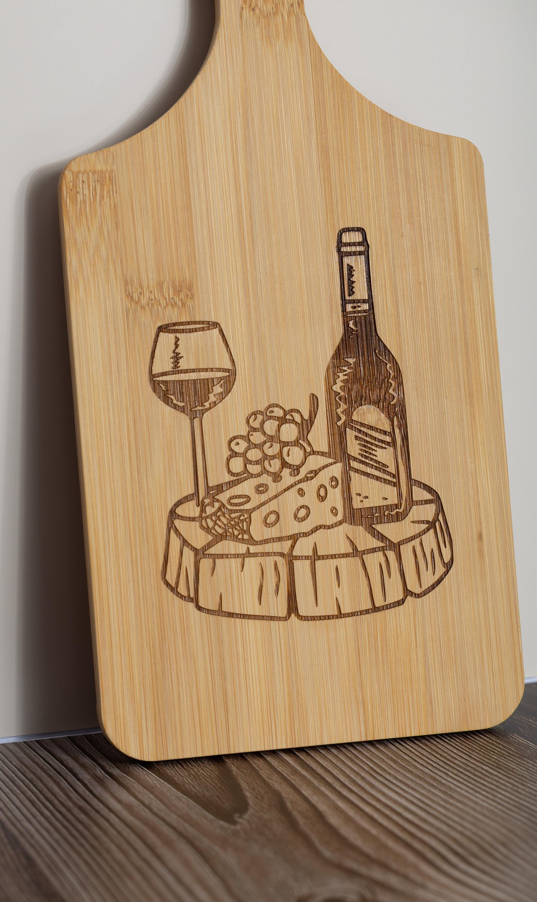 Wine and cheese laser engraved bamboo cutting board 5x11 | charcuterie board | wine lover kitchen gift