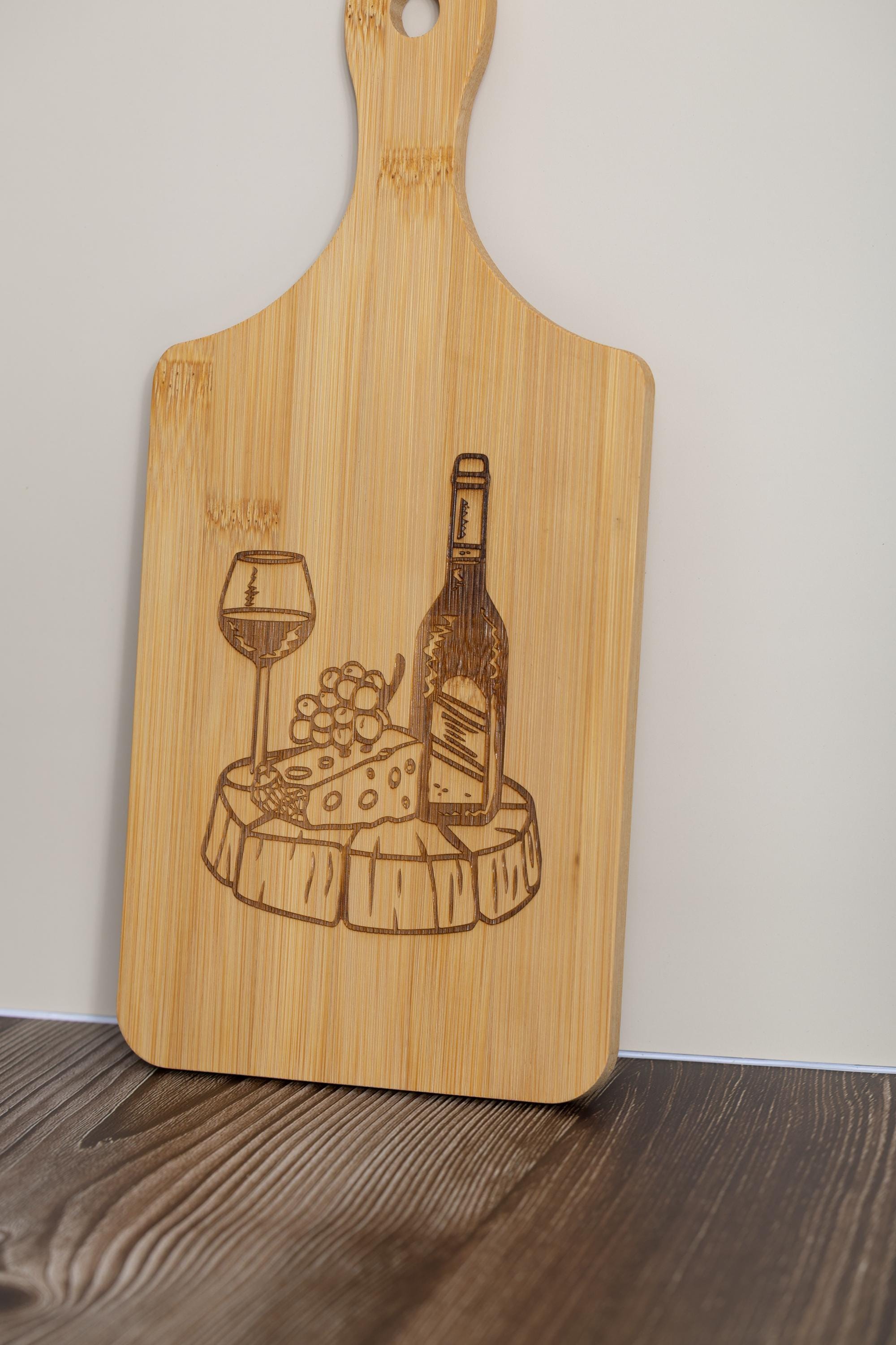 Wine and cheese laser engraved bamboo cutting board 5x11 | charcuterie board | wine lover kitchen gift