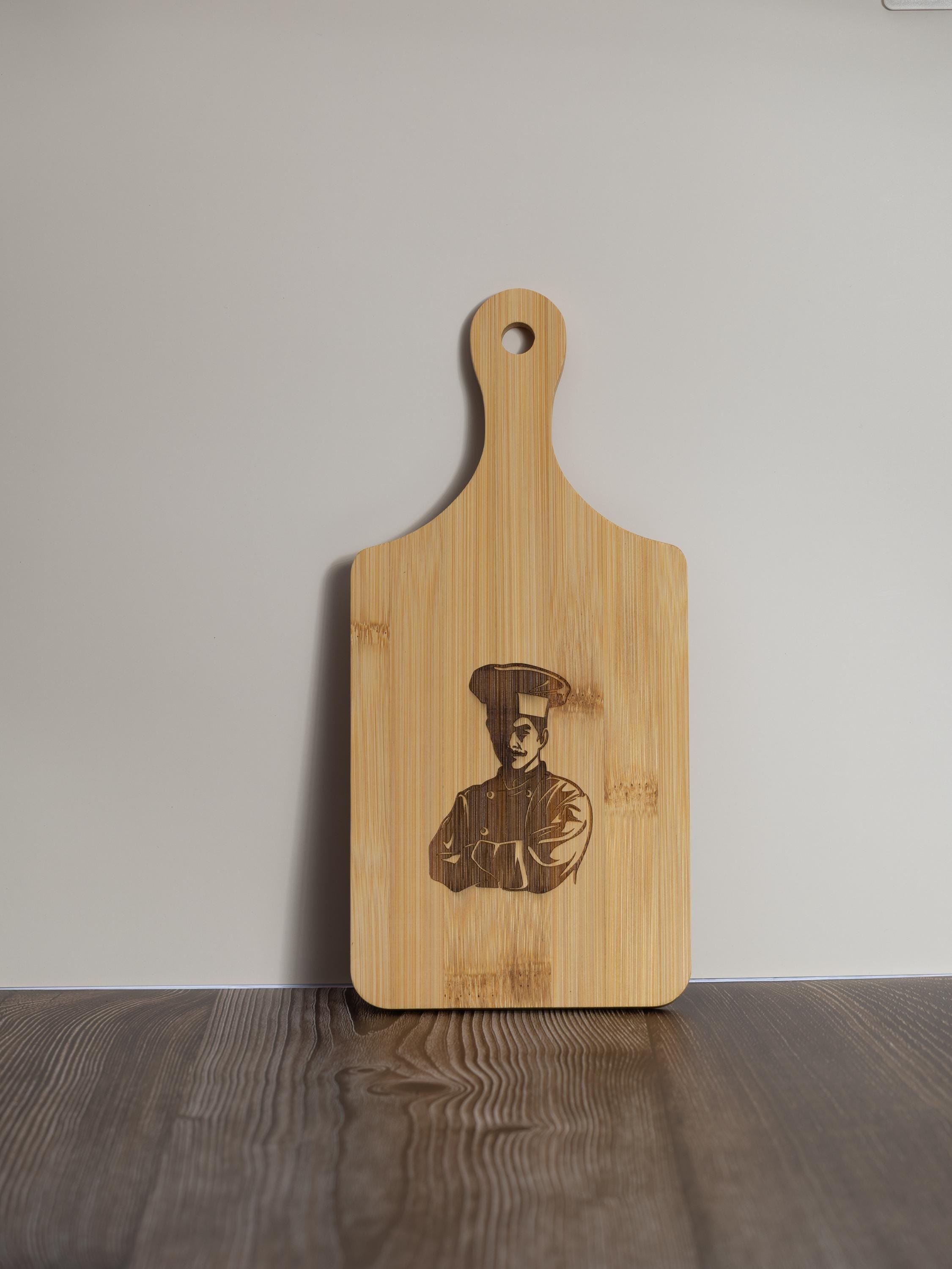 Chef bamboo cutting board: laser engraved kitchen prep & serving board
