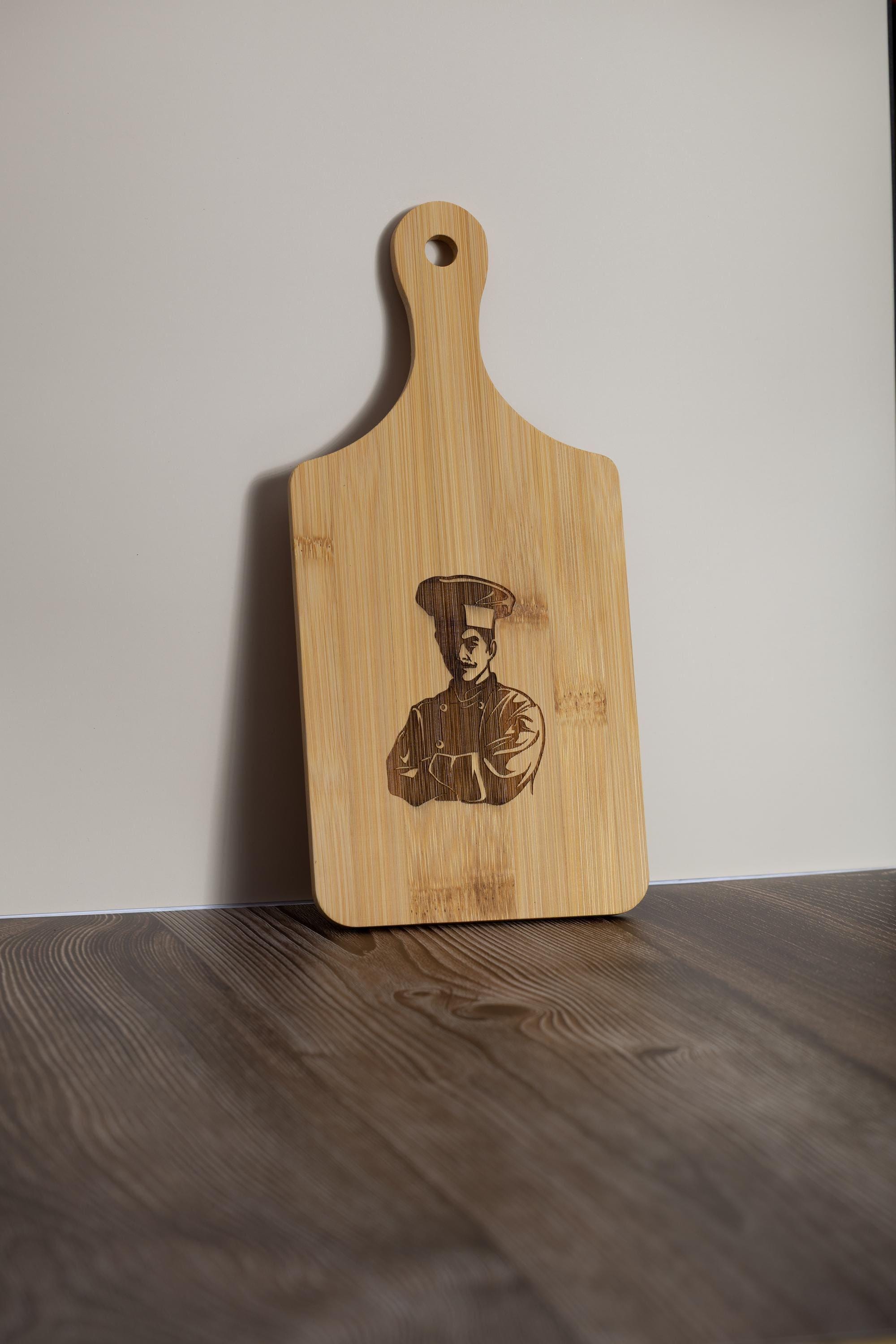 Chef bamboo cutting board: laser engraved kitchen prep & serving board
