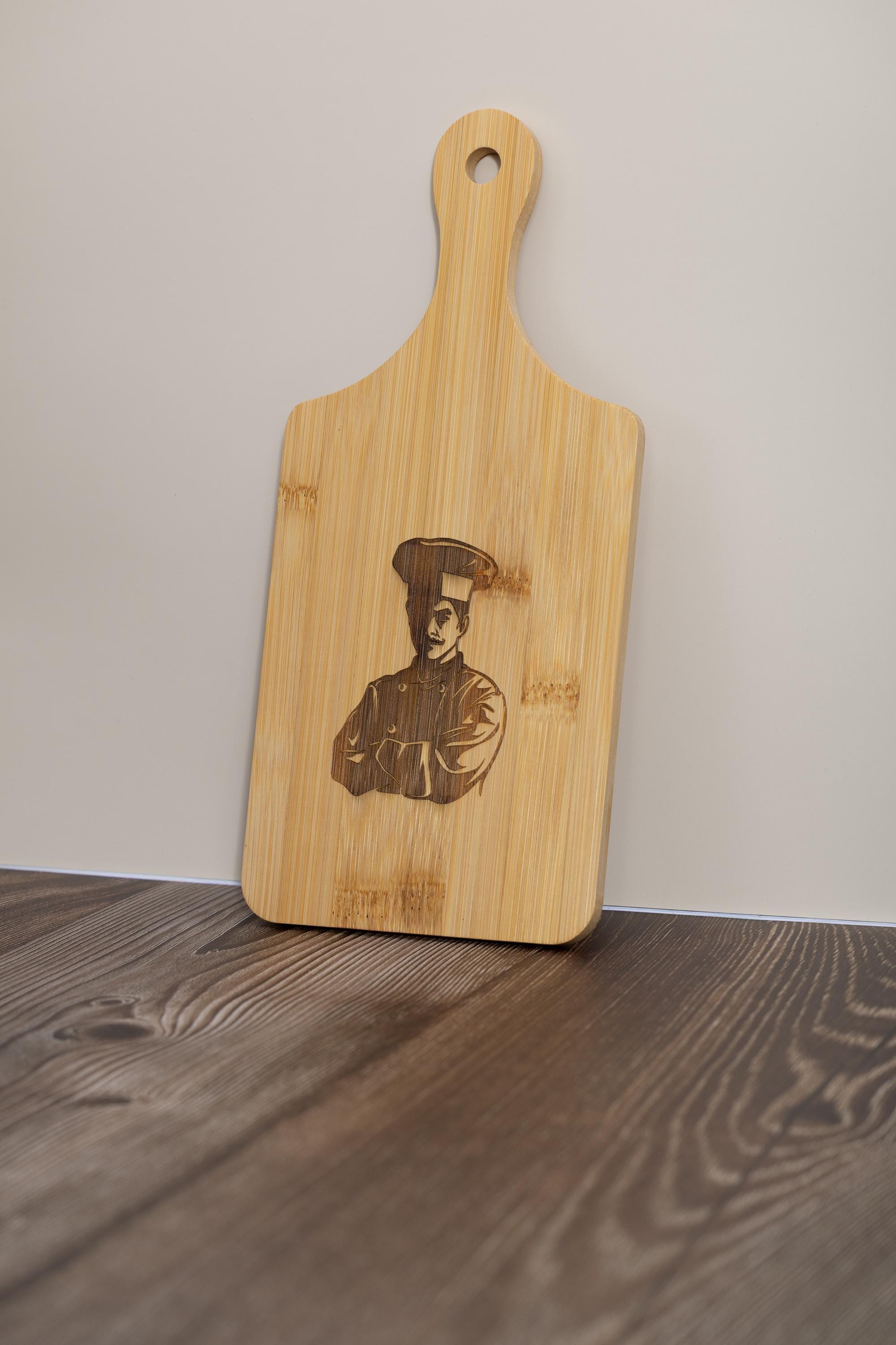 Chef bamboo cutting board: laser engraved kitchen prep & serving board