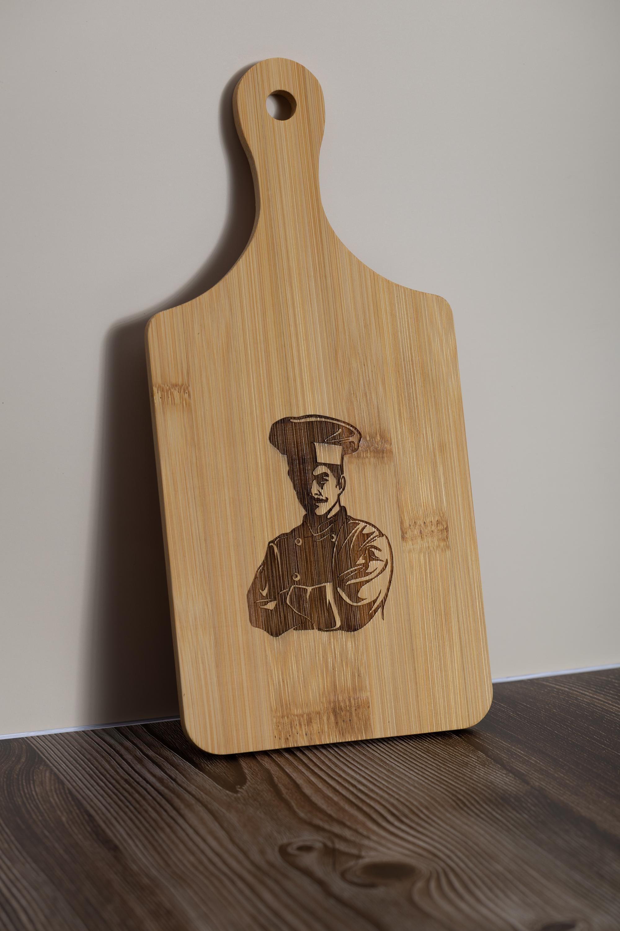 Chef bamboo cutting board: laser engraved kitchen prep & serving board