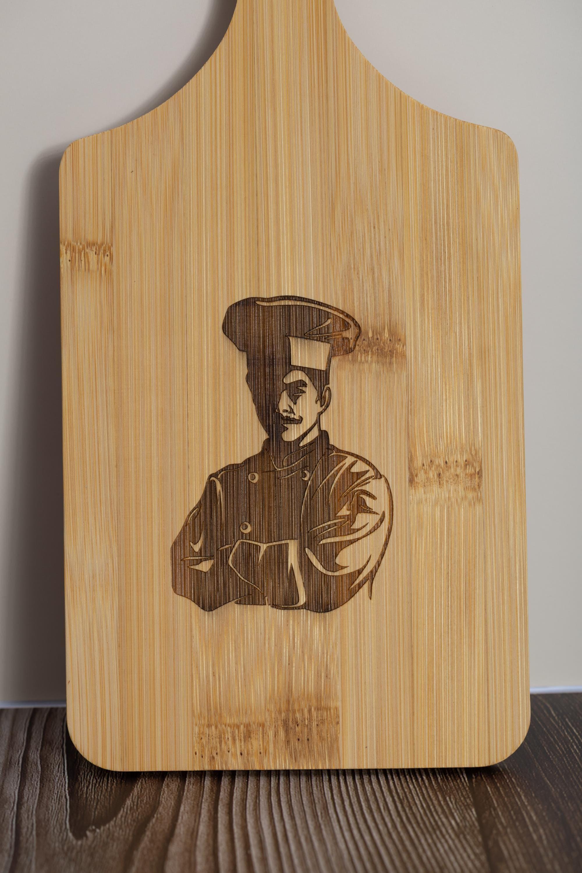 Chef bamboo cutting board: laser engraved kitchen prep & serving board