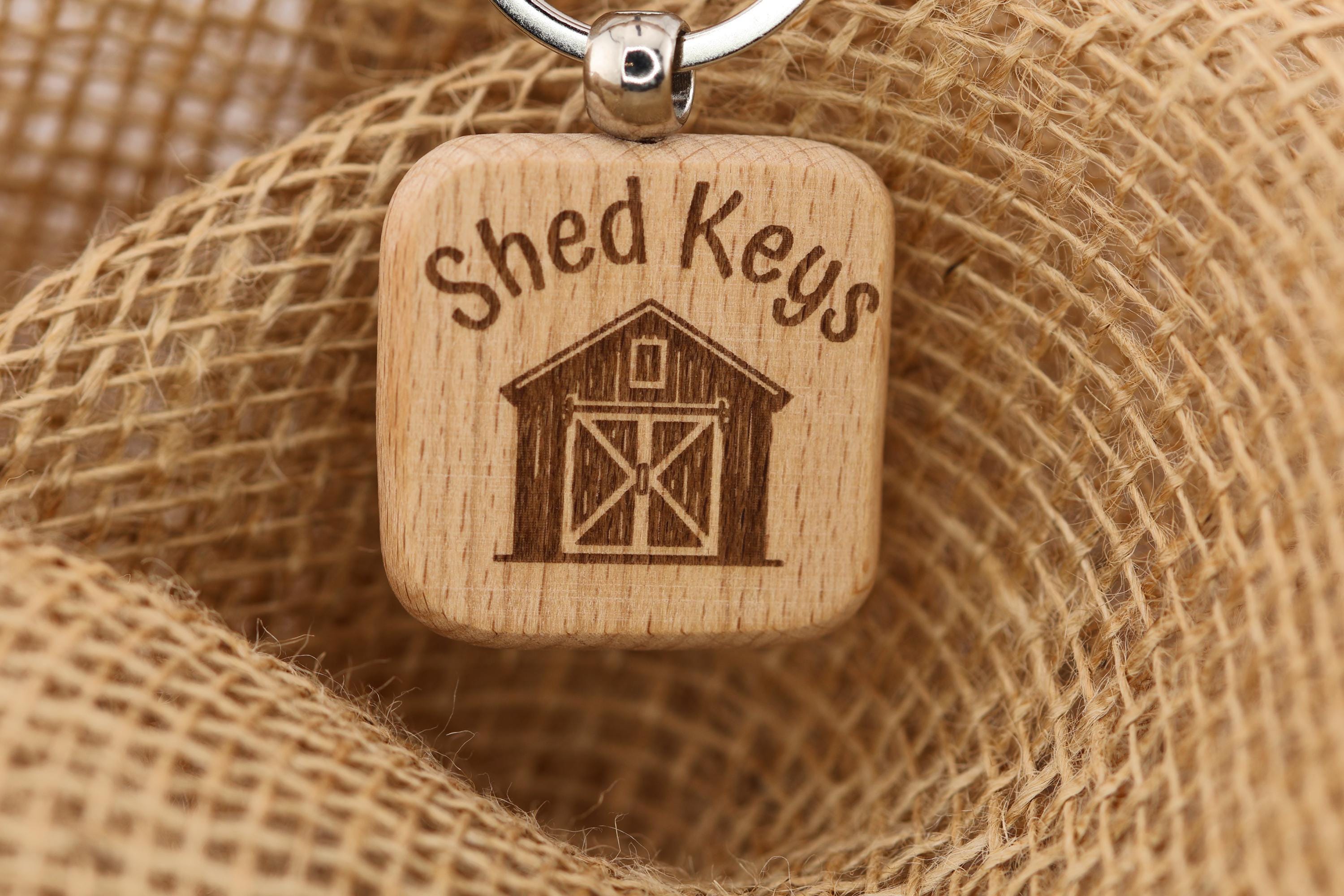 Laser engraved wood shed keys keychain - rustic outdoor gift