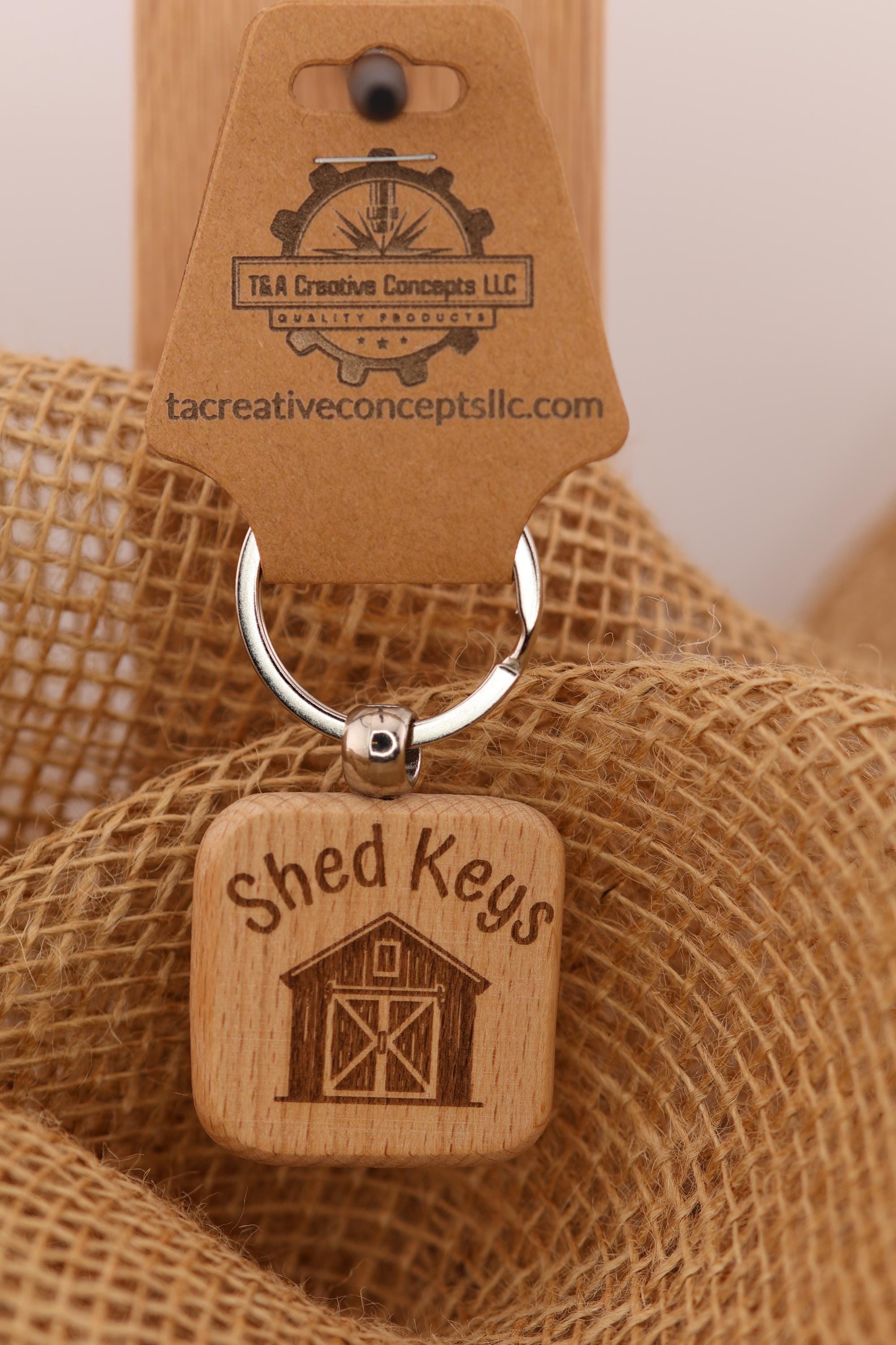 Laser engraved wood shed keys keychain - rustic outdoor gift
