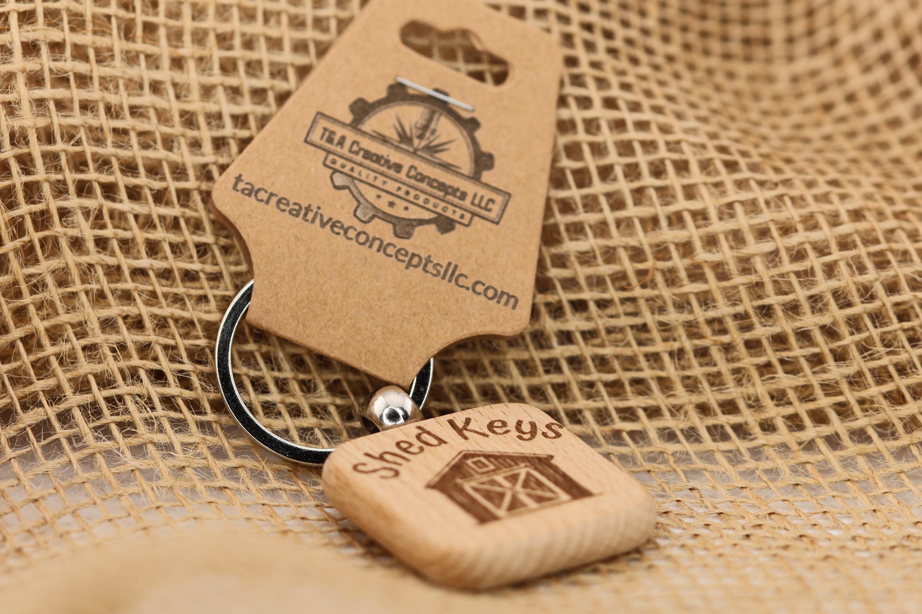 Laser engraved wood shed keys keychain - rustic outdoor gift