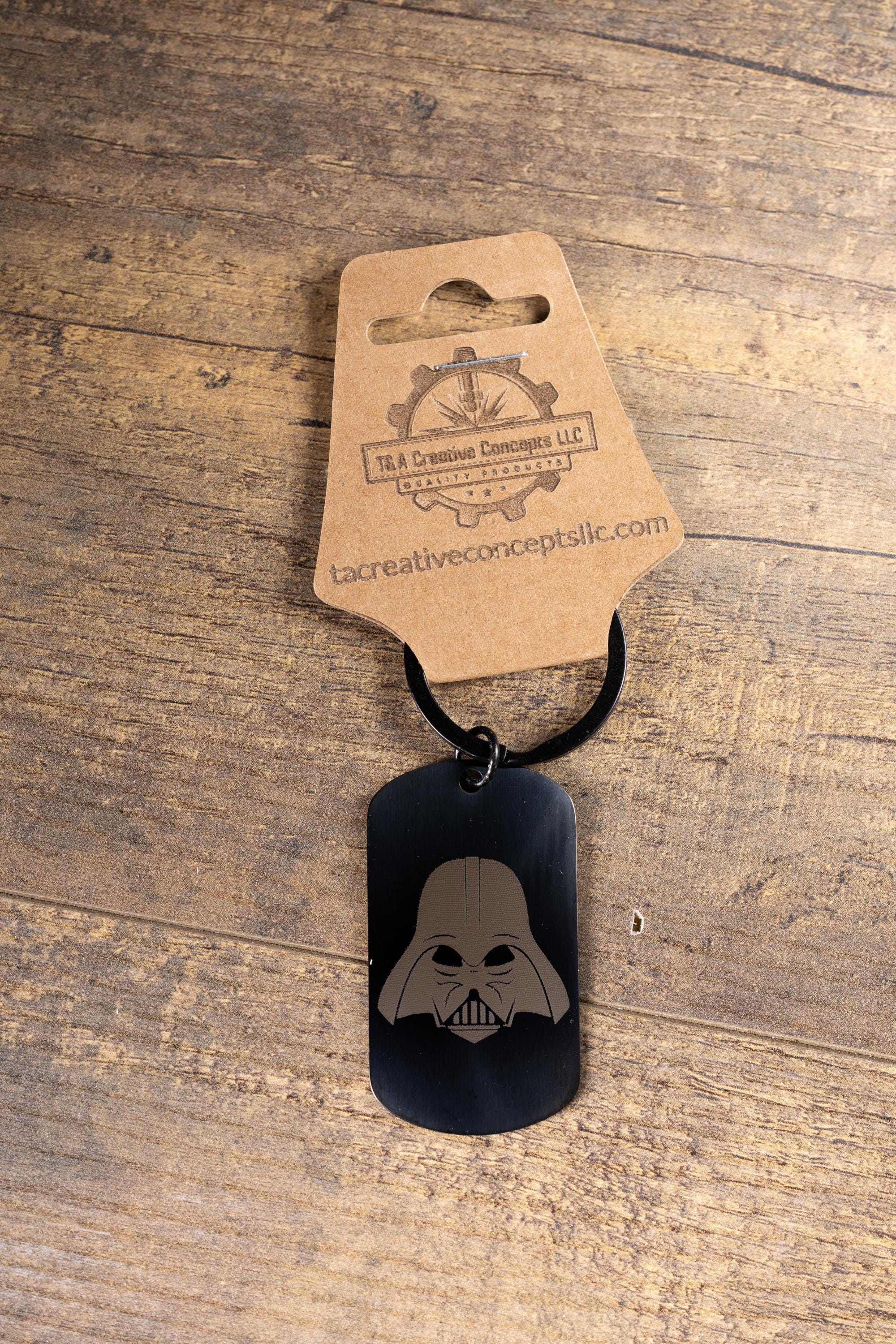 Black stainless steel darth vader keychain: laser engraved star wars gift