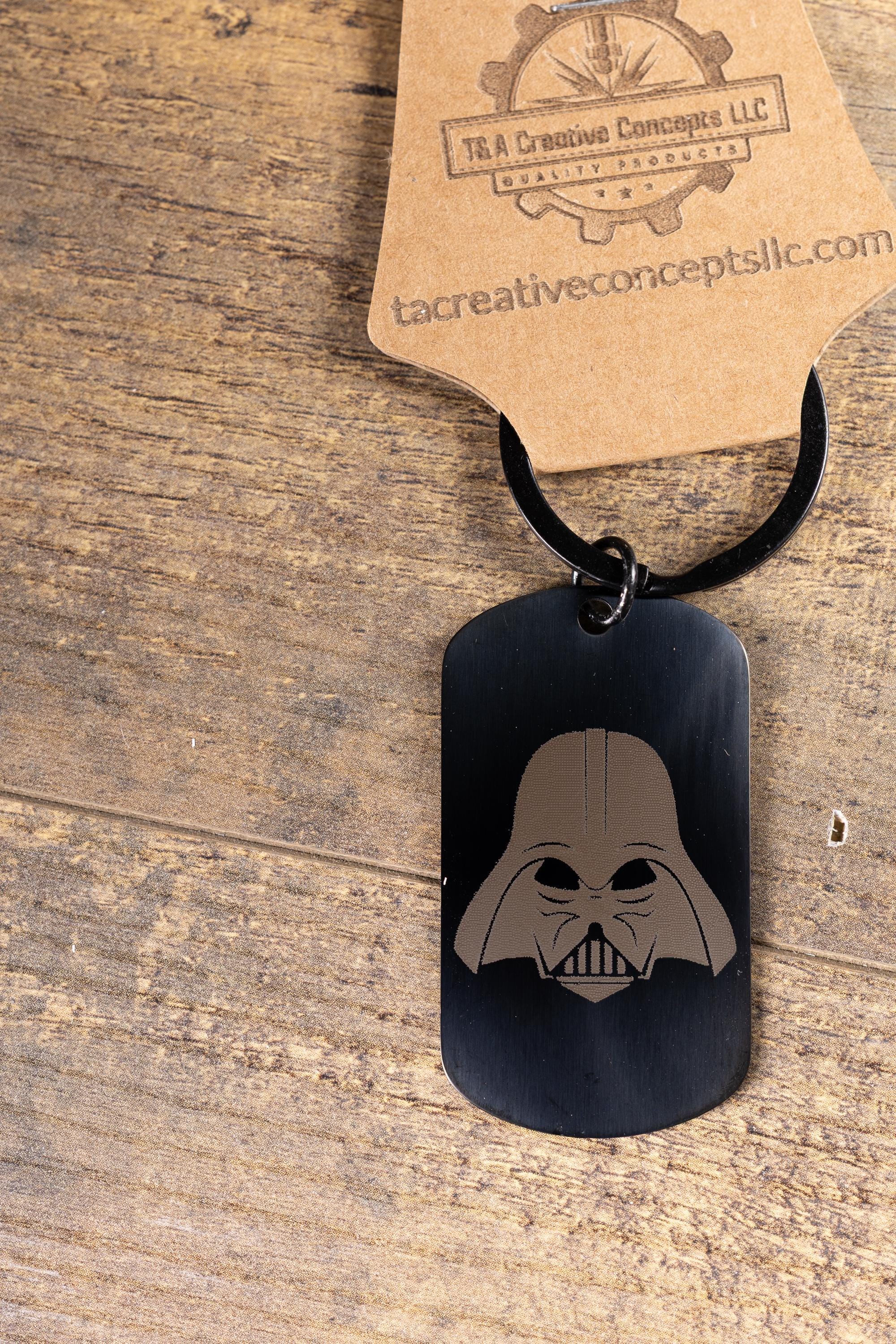 Black stainless steel darth vader keychain: laser engraved star wars gift
