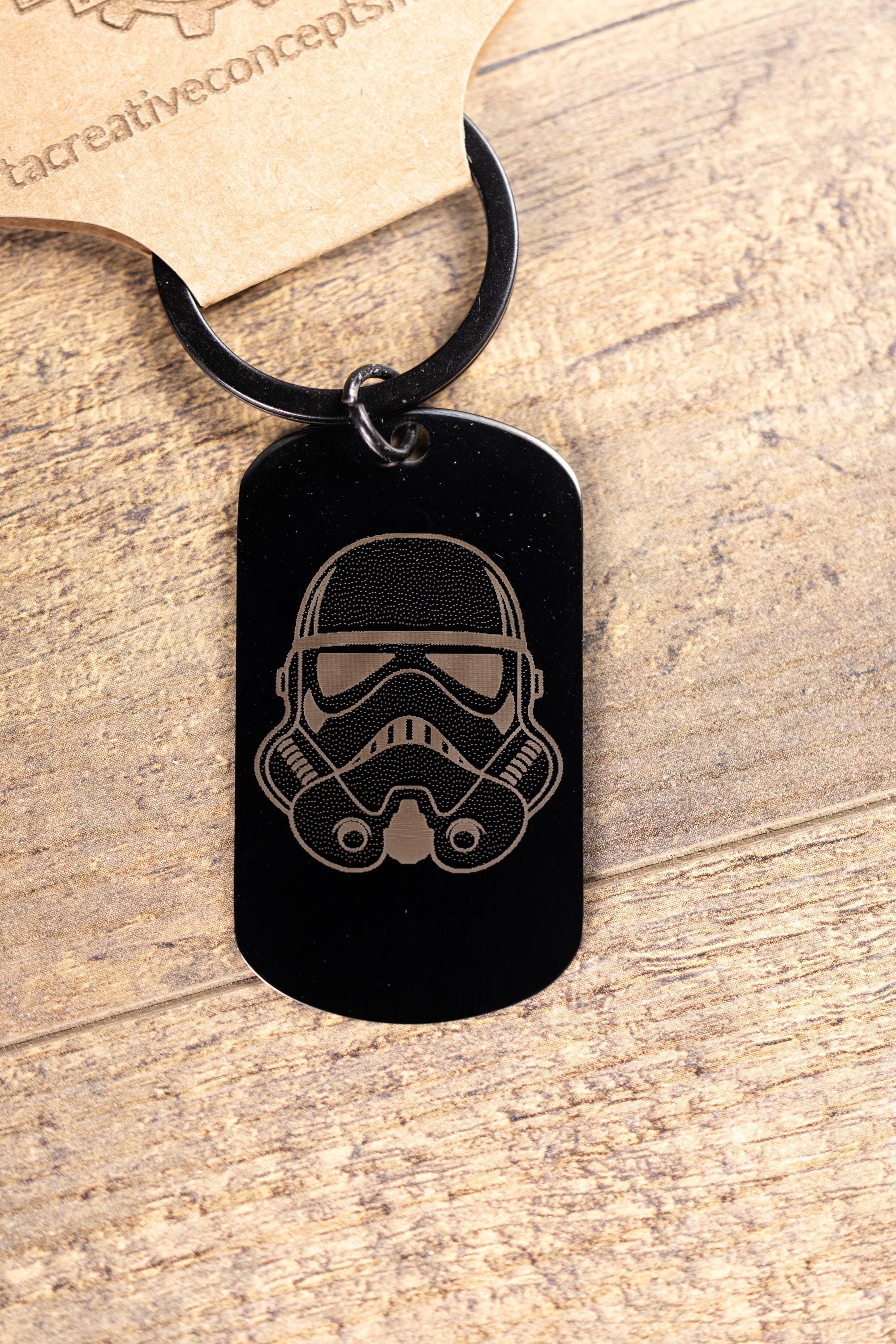 Stormtrooper keychain: laser engraved black stainless steel star wars gift
