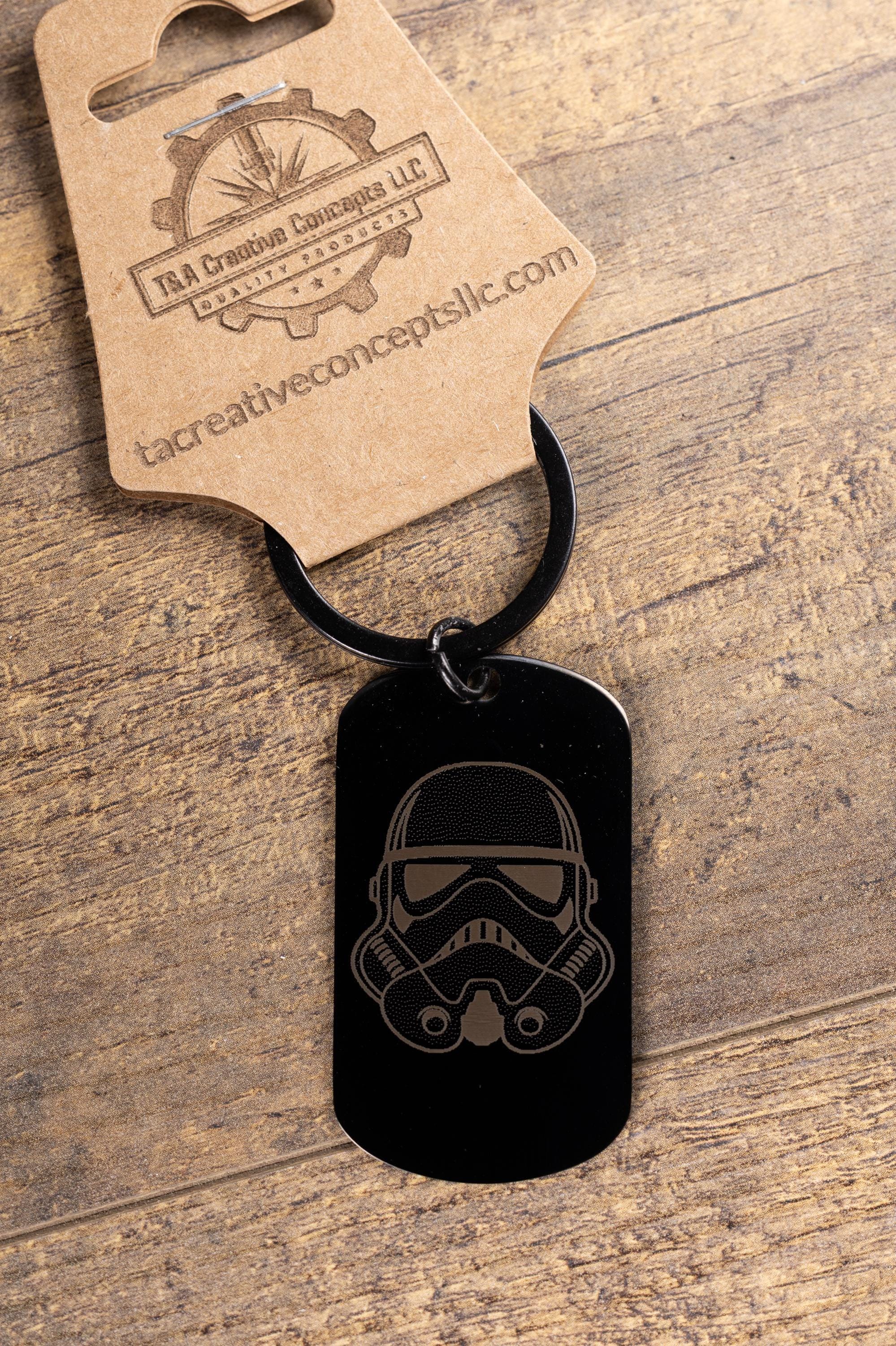 Stormtrooper keychain: laser engraved black stainless steel star wars gift