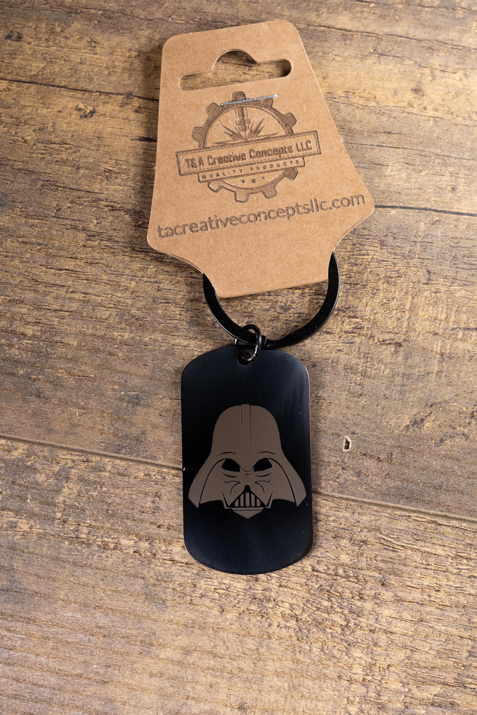 Black stainless steel darth vader keychain: laser engraved star wars gift