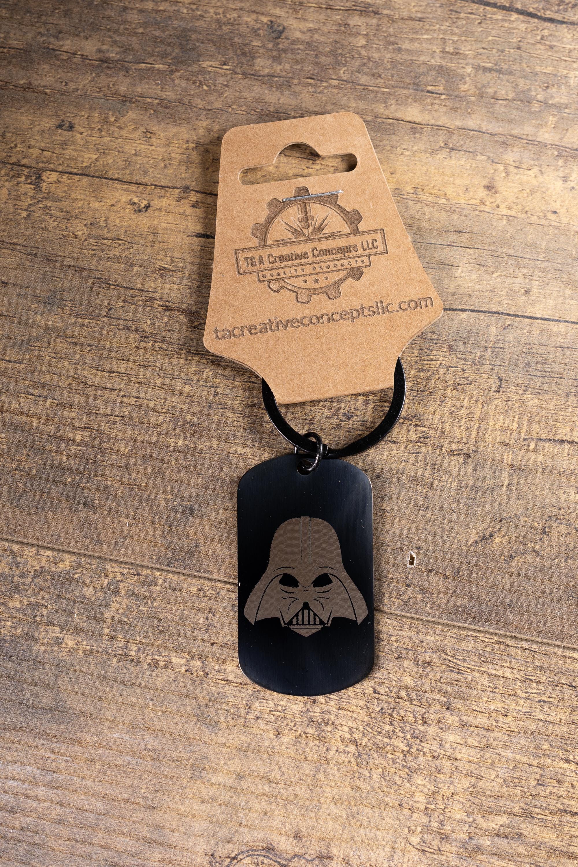 Black stainless steel darth vader keychain: laser engraved star wars gift