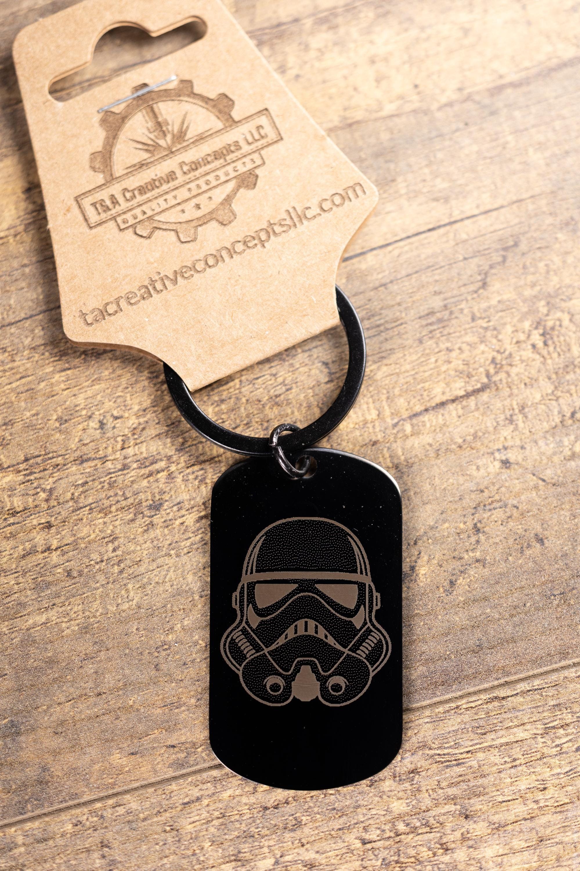 Stormtrooper keychain: laser engraved black stainless steel star wars gift