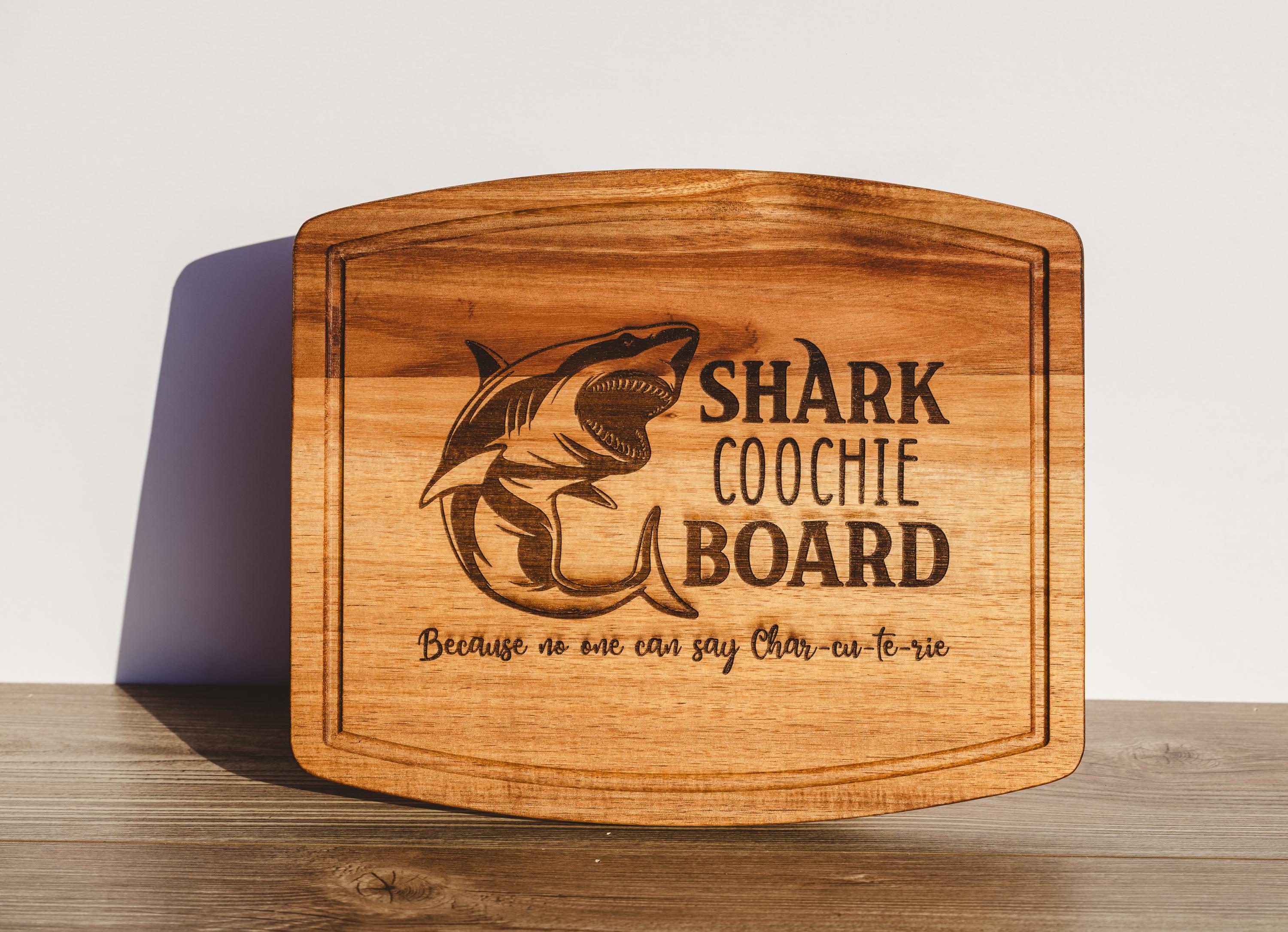 Shark coochie charcuterie board: acacia wood cheese & snack board