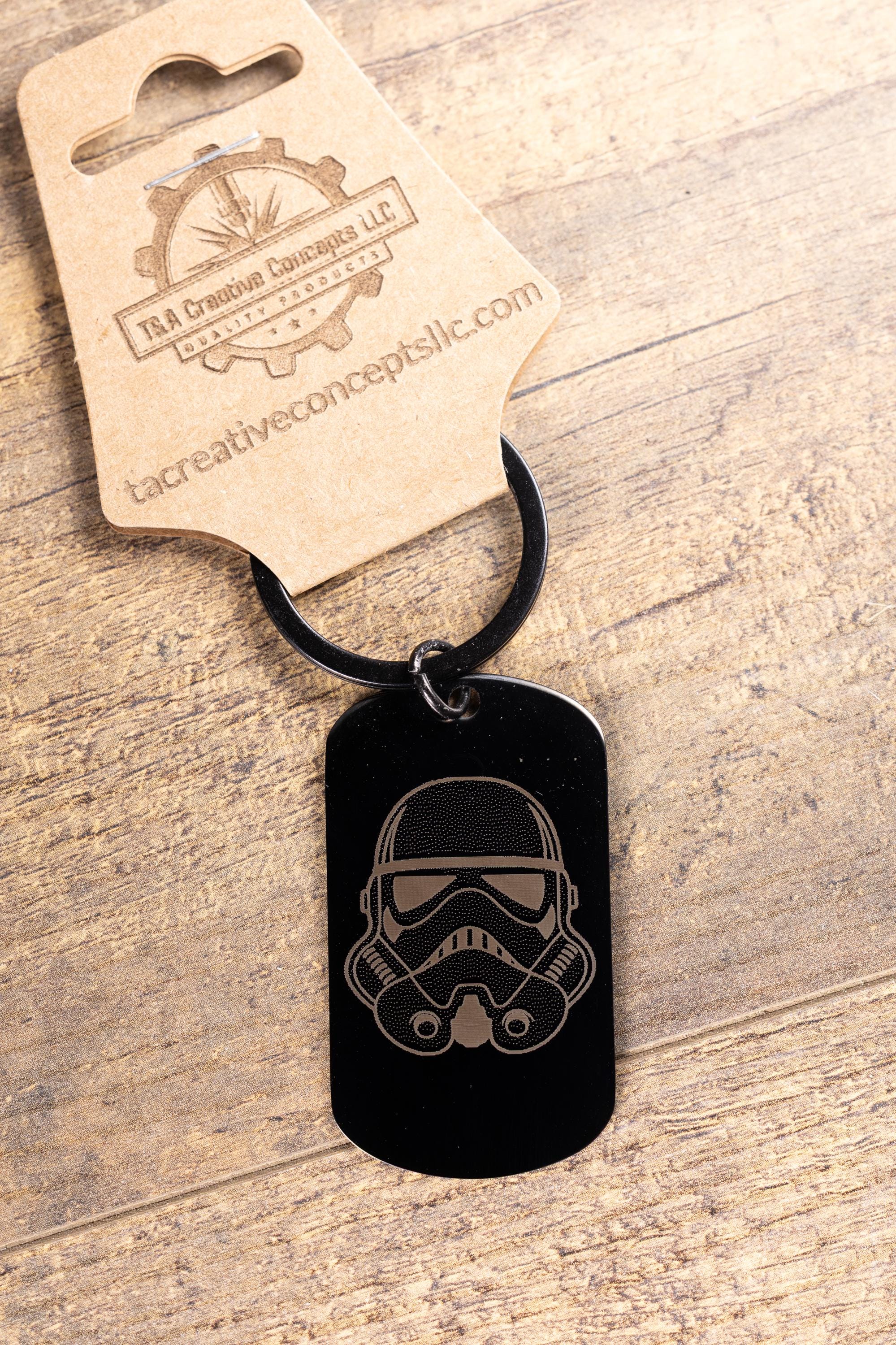 Stormtrooper keychain: laser engraved black stainless steel star wars gift