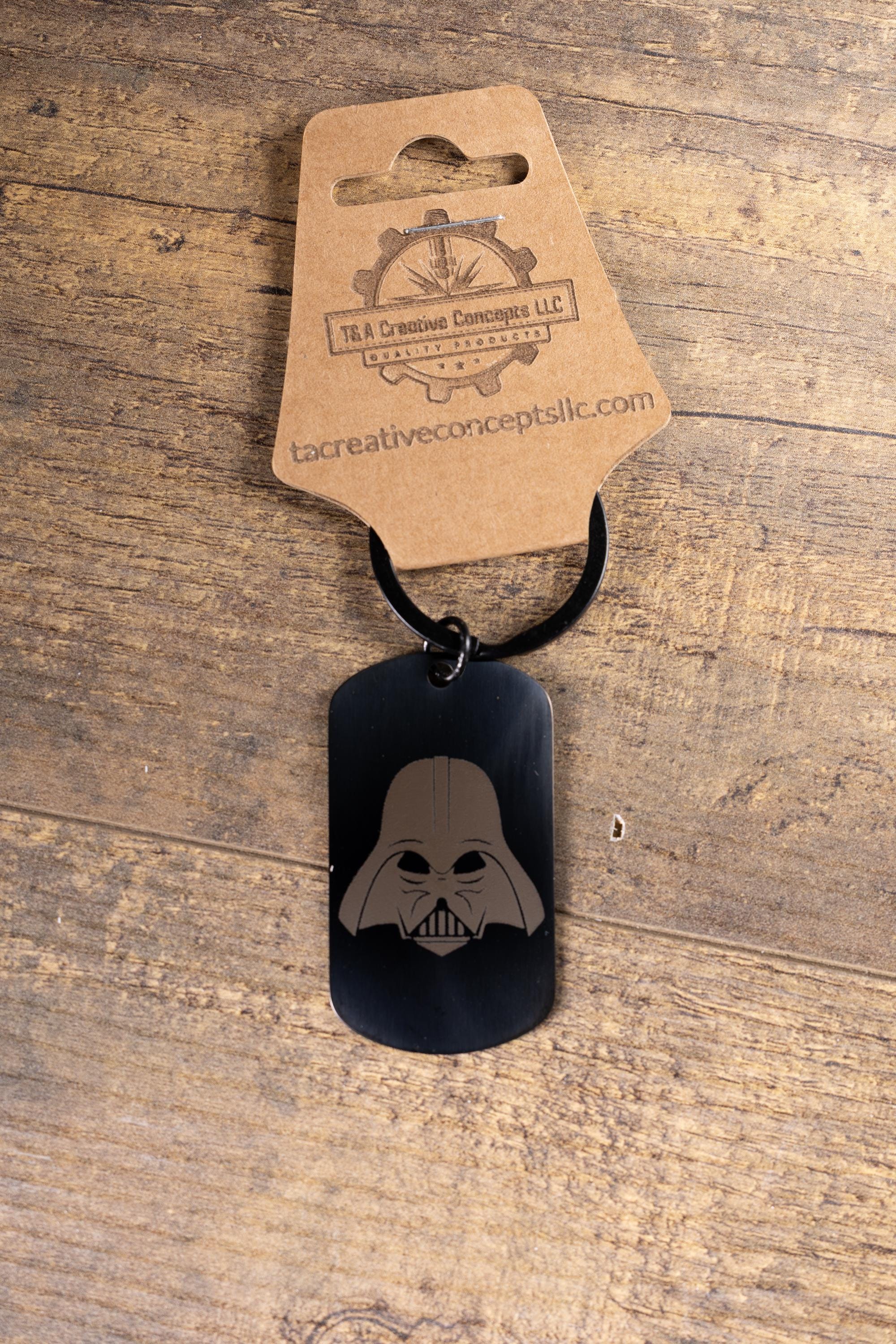 Black stainless steel darth vader keychain: laser engraved star wars gift