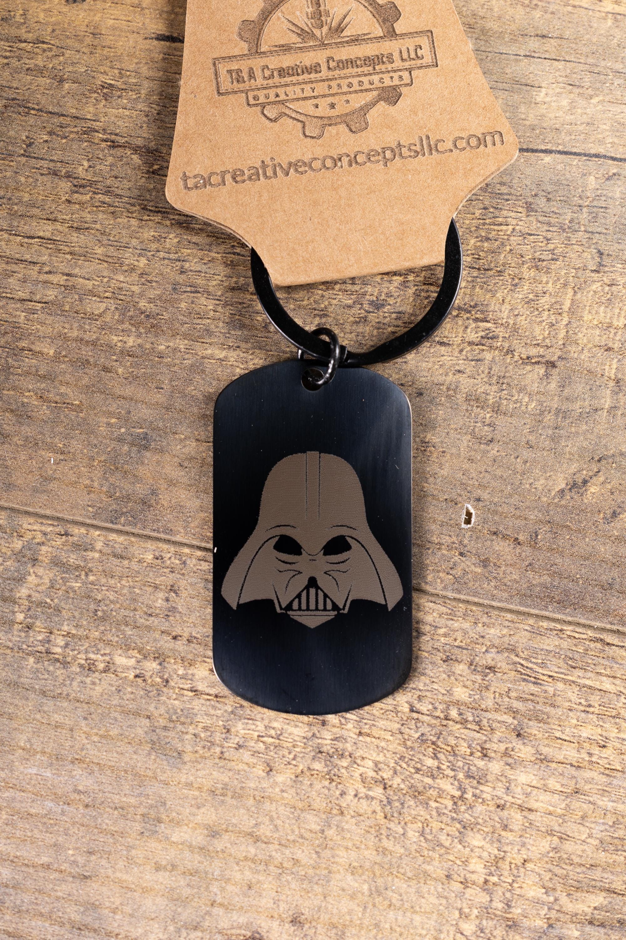 Black stainless steel darth vader keychain: laser engraved star wars gift