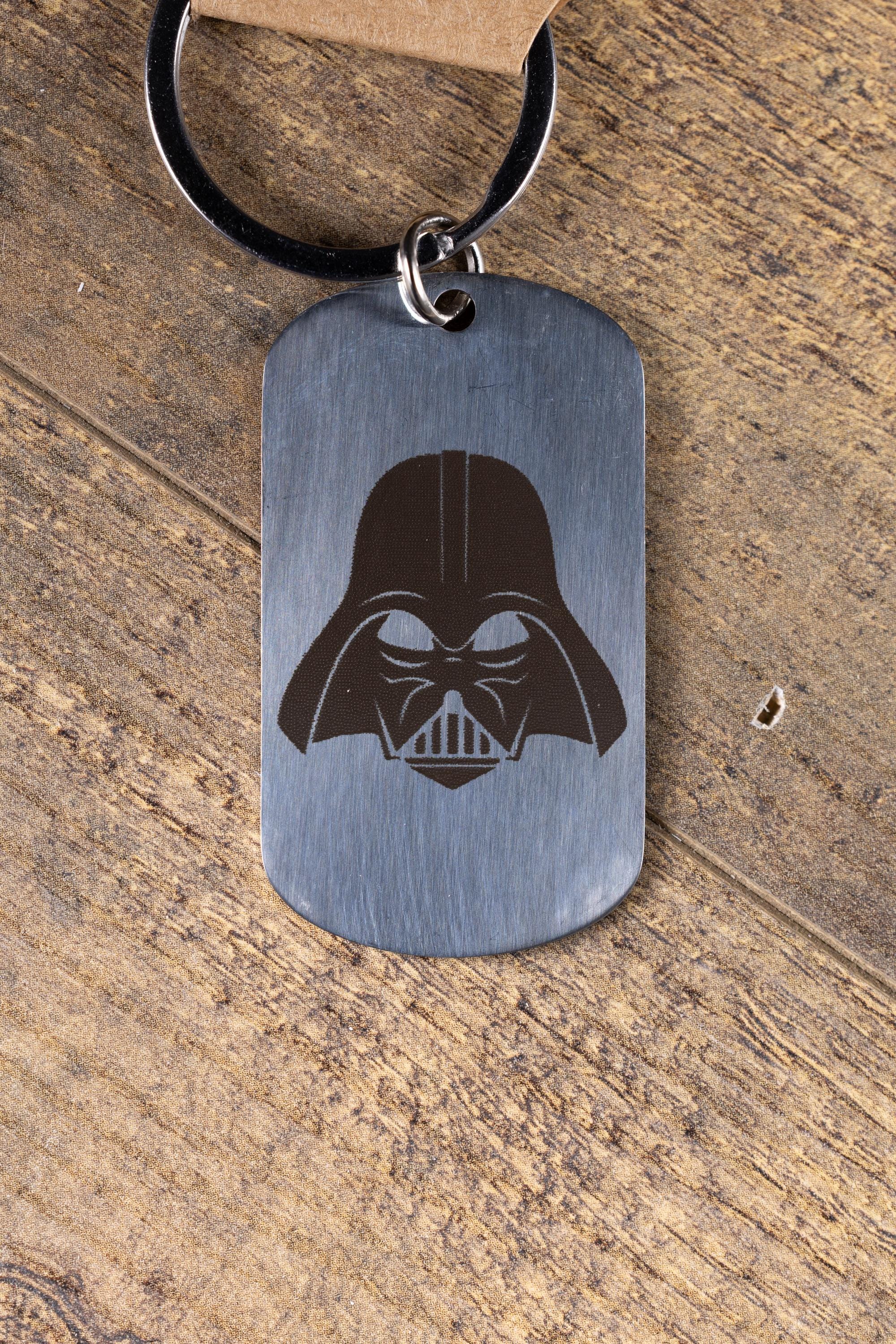 Laser engraved darth vader keychain: polished stainless steel star wars gift