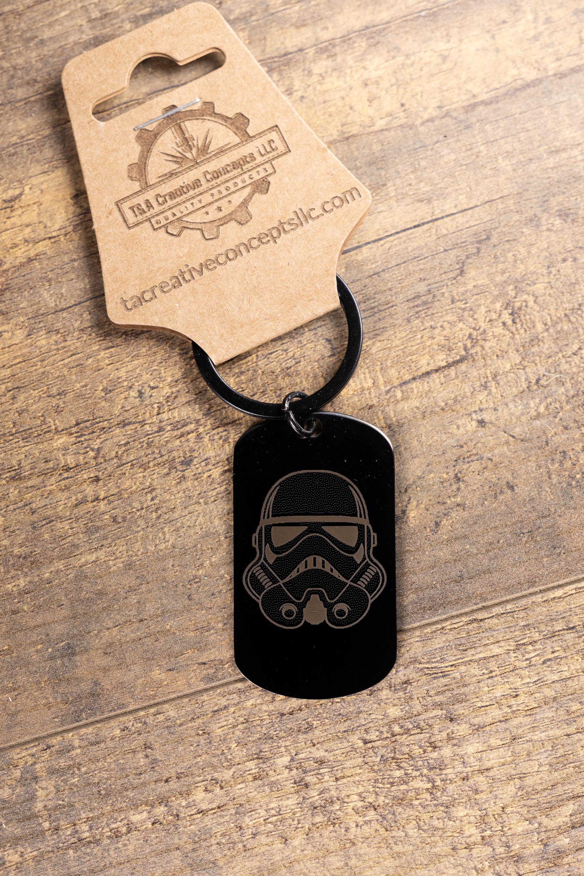 Stormtrooper keychain: laser engraved black stainless steel star wars gift