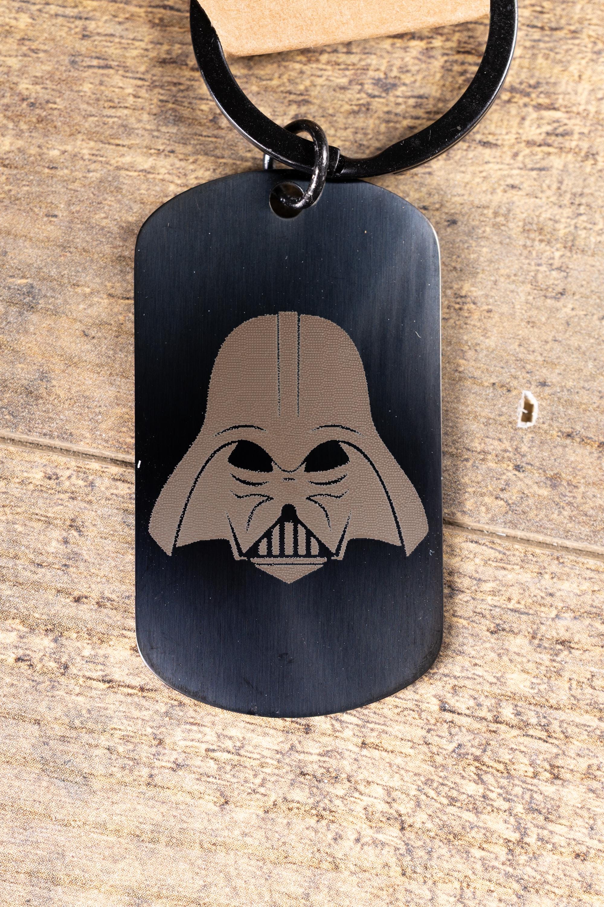 Black stainless steel darth vader keychain: laser engraved star wars gift