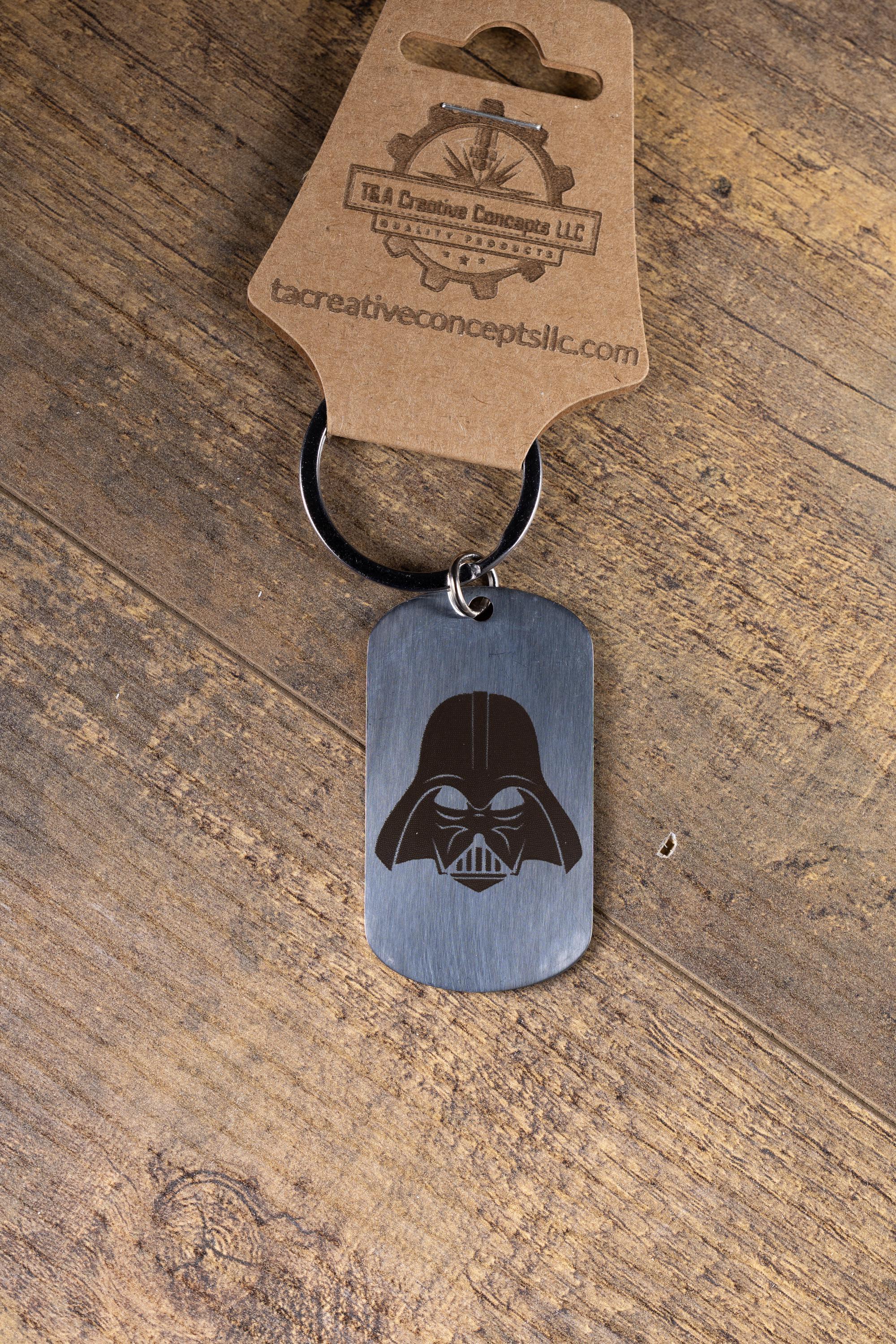 Laser engraved darth vader keychain: polished stainless steel star wars gift