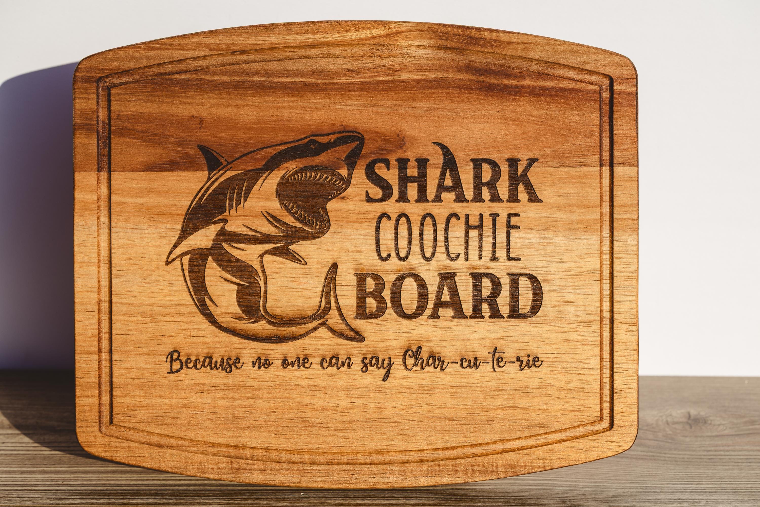 Shark coochie charcuterie board: acacia wood cheese & snack board