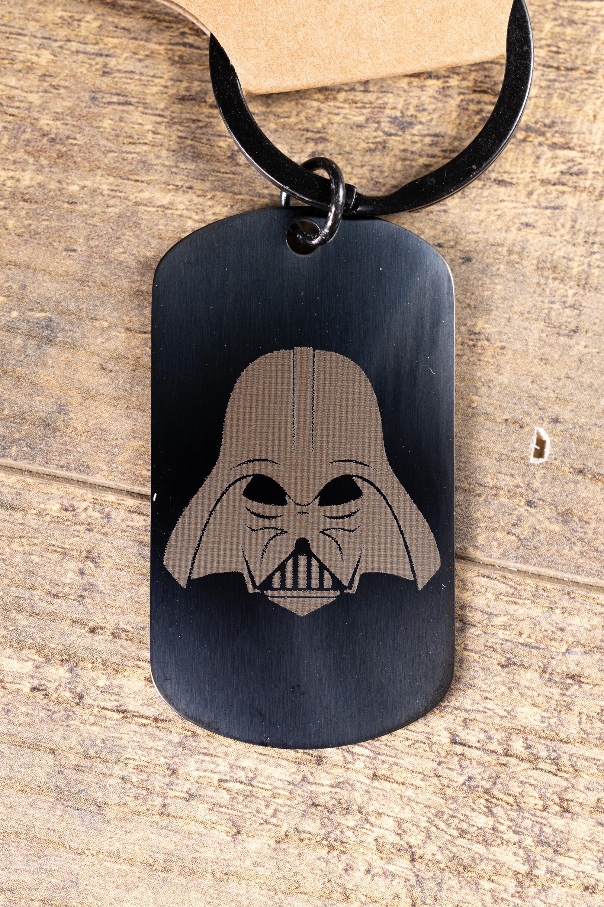 Black stainless steel darth vader keychain: laser engraved star wars gift