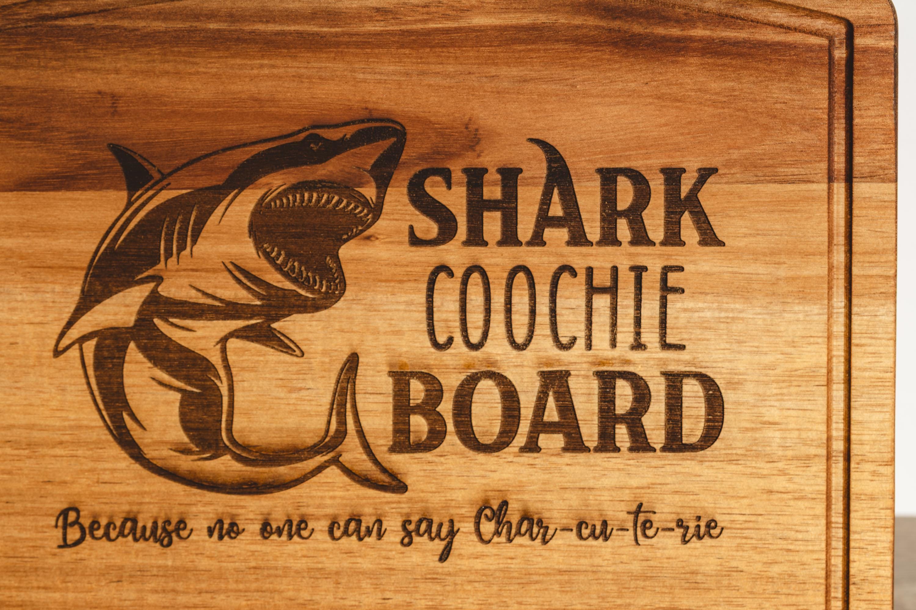 Shark coochie charcuterie board: acacia wood cheese & snack board
