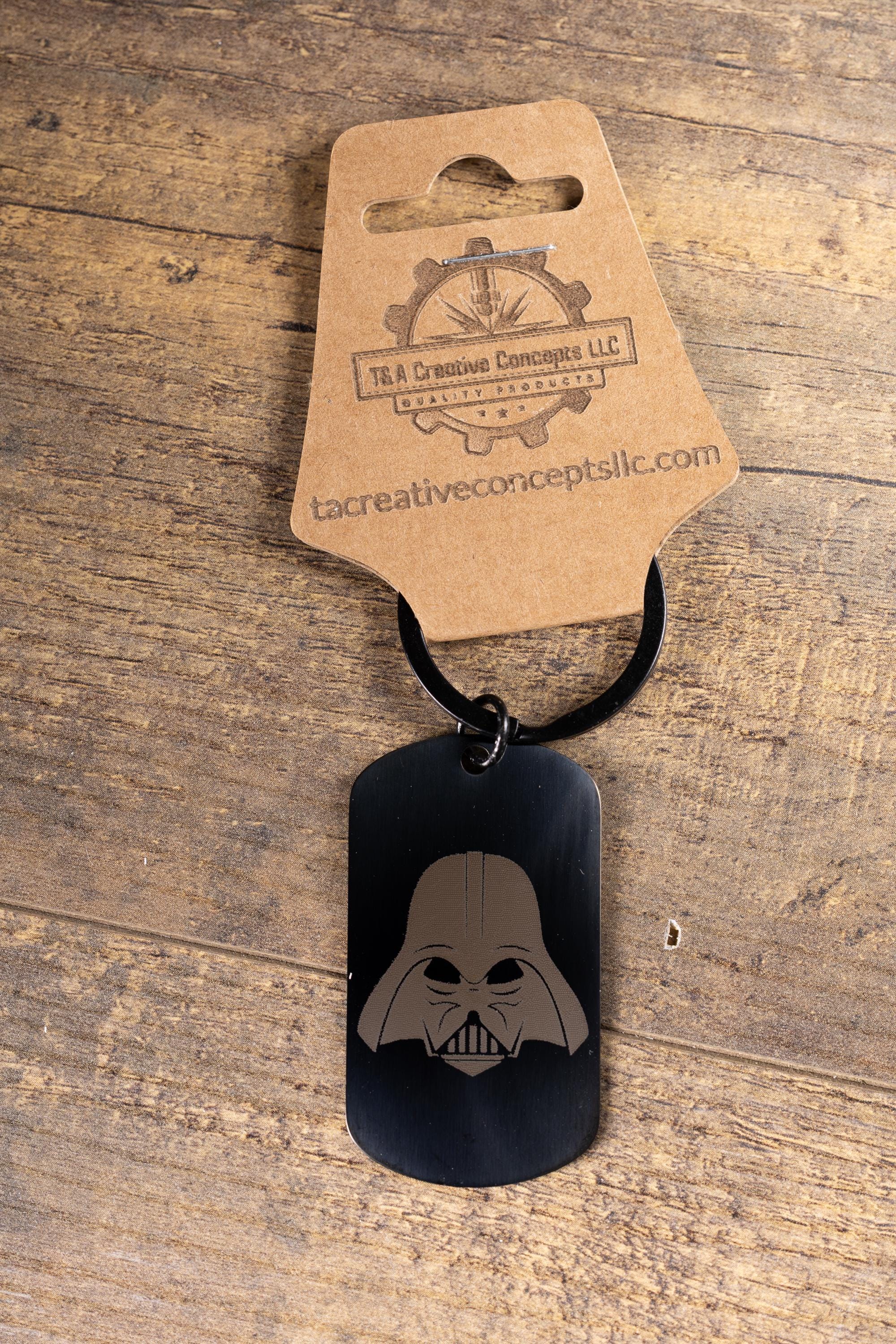 Black stainless steel darth vader keychain: laser engraved star wars gift