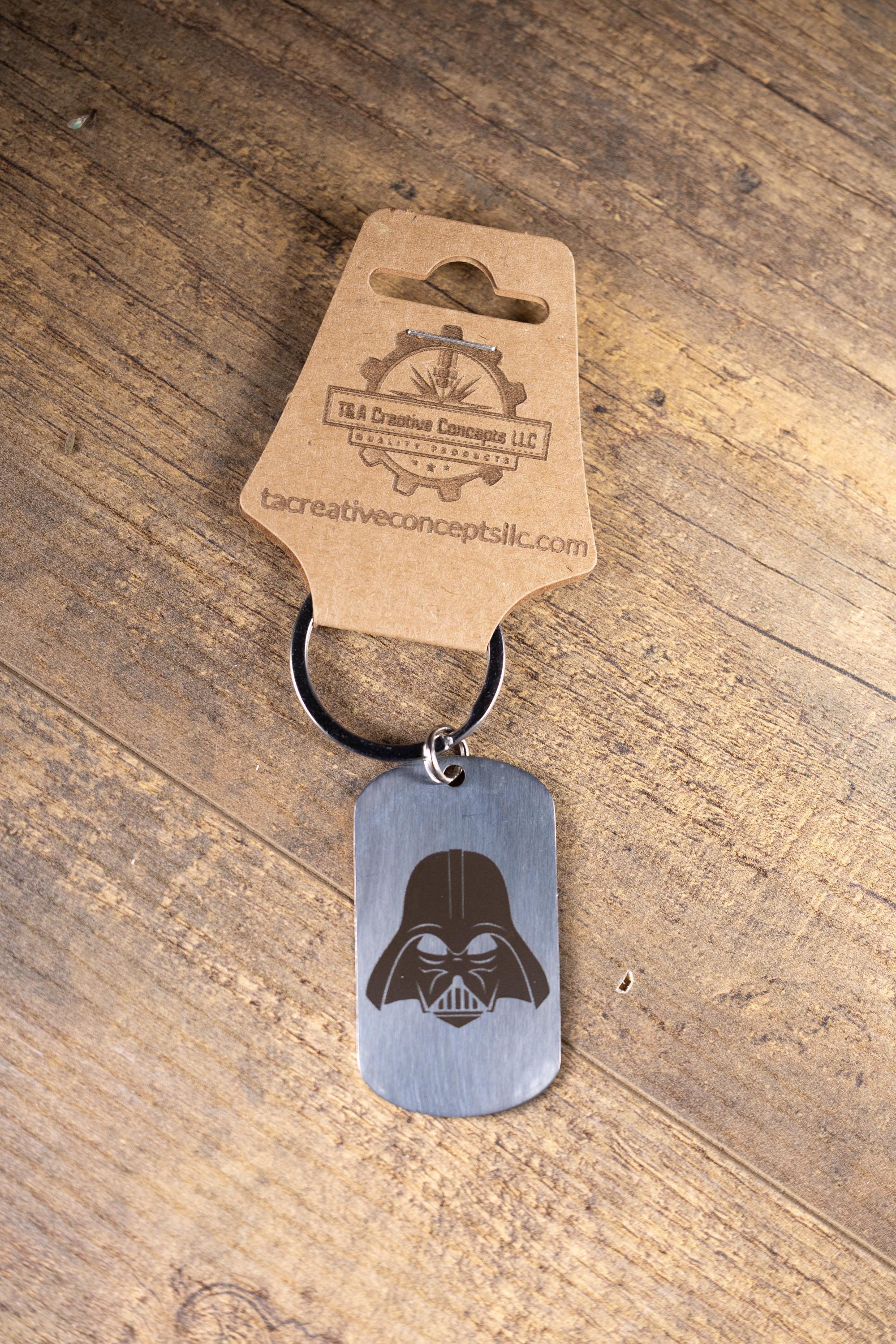 Laser engraved darth vader keychain: polished stainless steel star wars gift