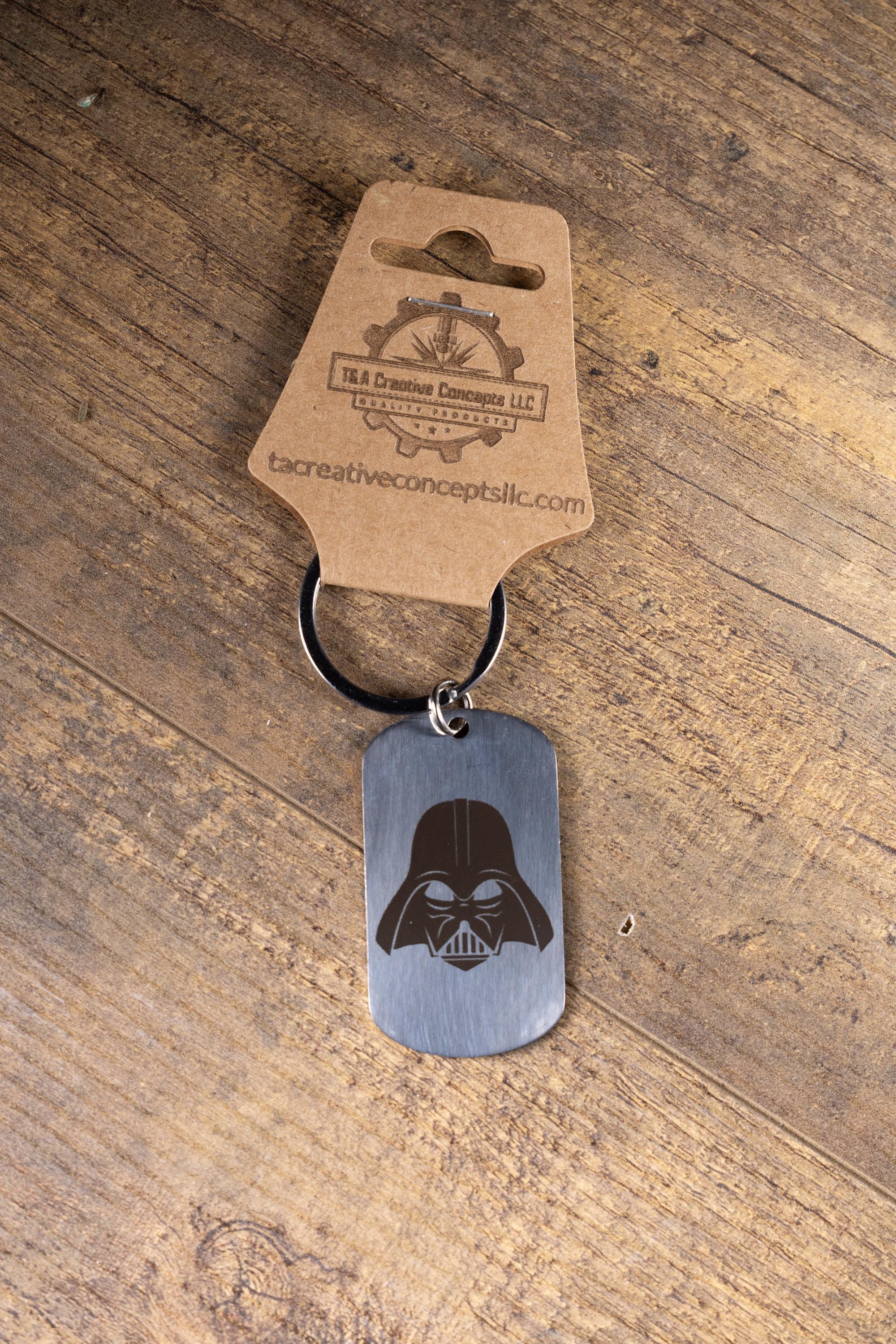 Laser engraved darth vader keychain: polished stainless steel star wars gift