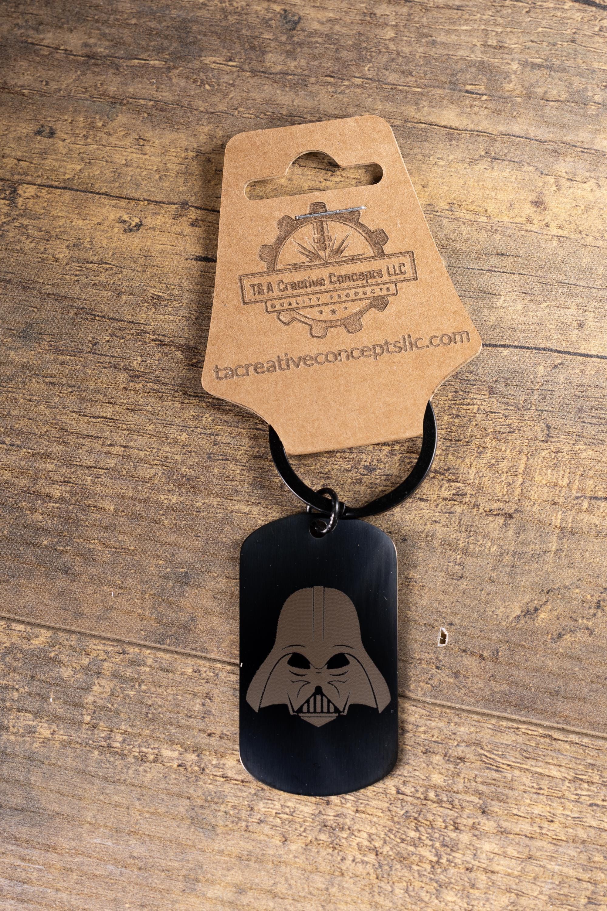 Black stainless steel darth vader keychain: laser engraved star wars gift