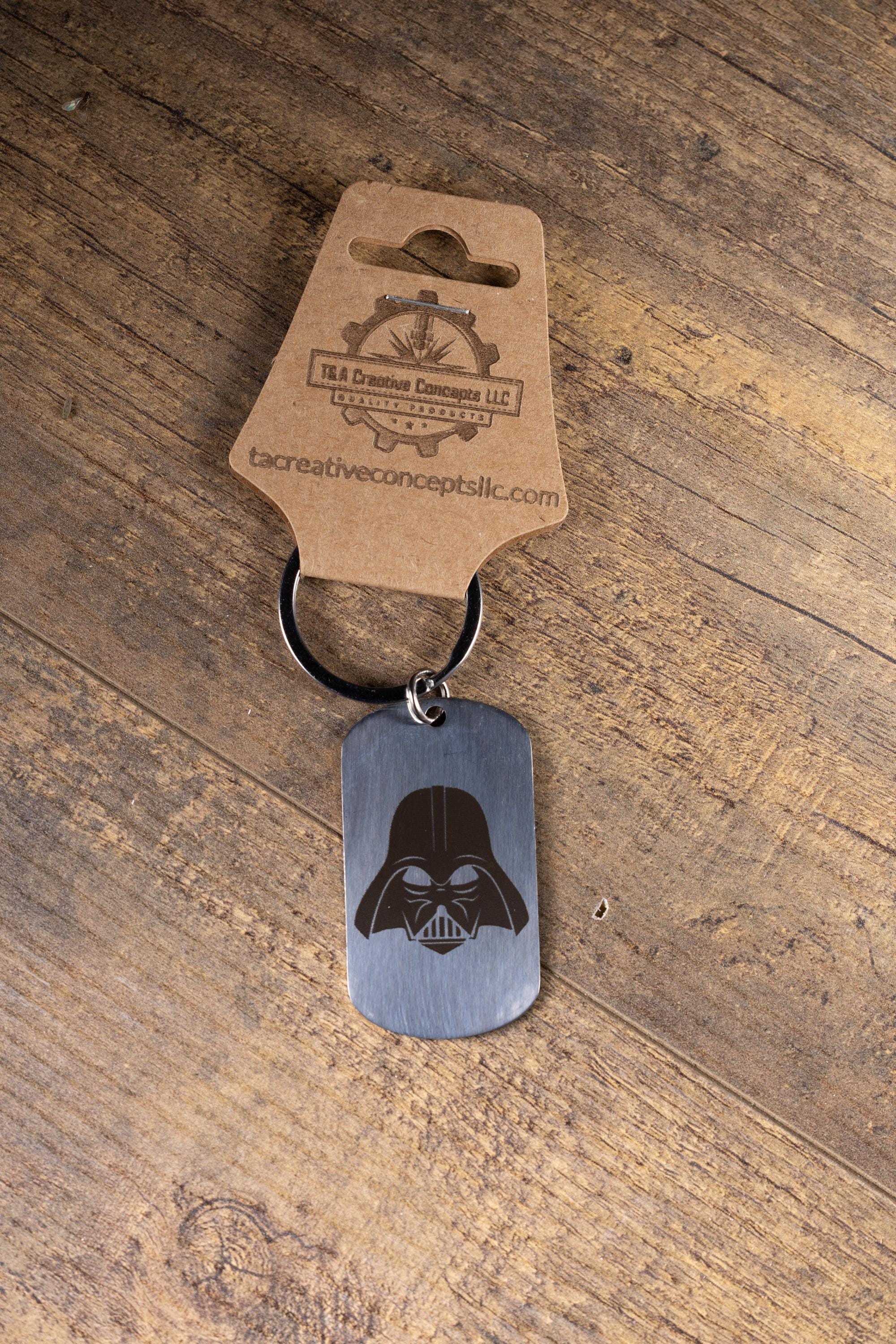 Laser engraved darth vader keychain: polished stainless steel star wars gift
