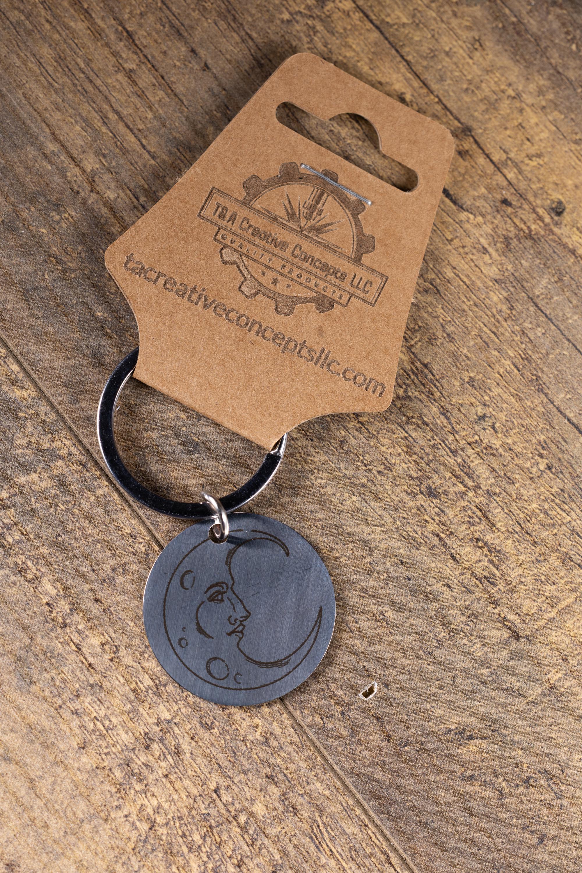 Engraved moon keychain: polished stainless steel celestial gift