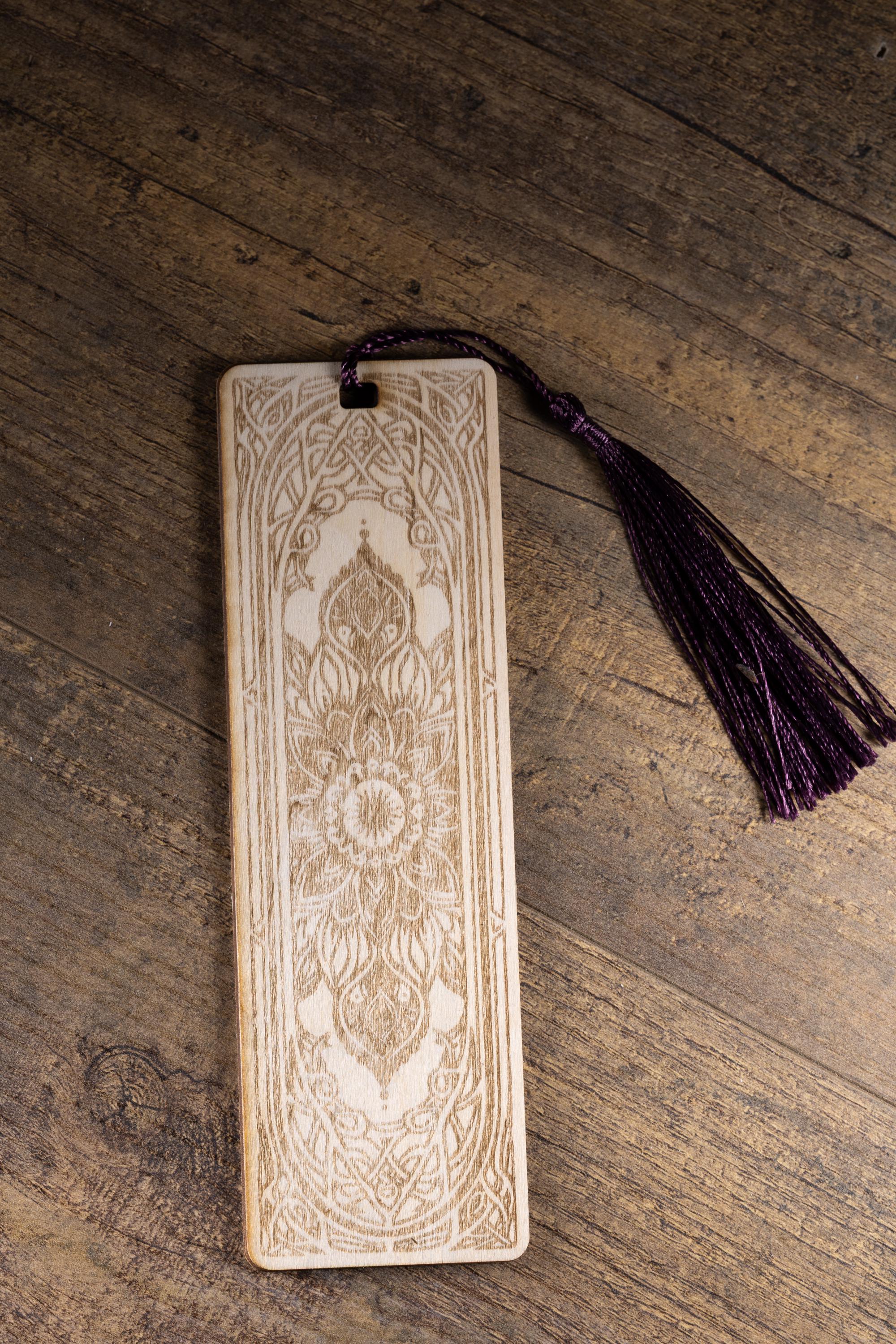 Laser engraved mandala wood bookmark - boho reader gift