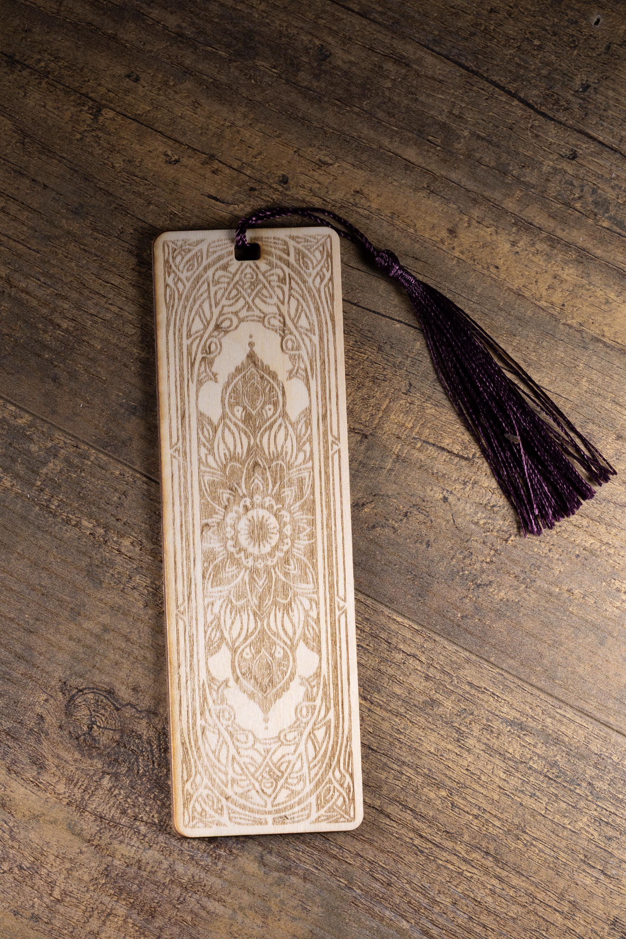 Laser engraved mandala wood bookmark - boho reader gift