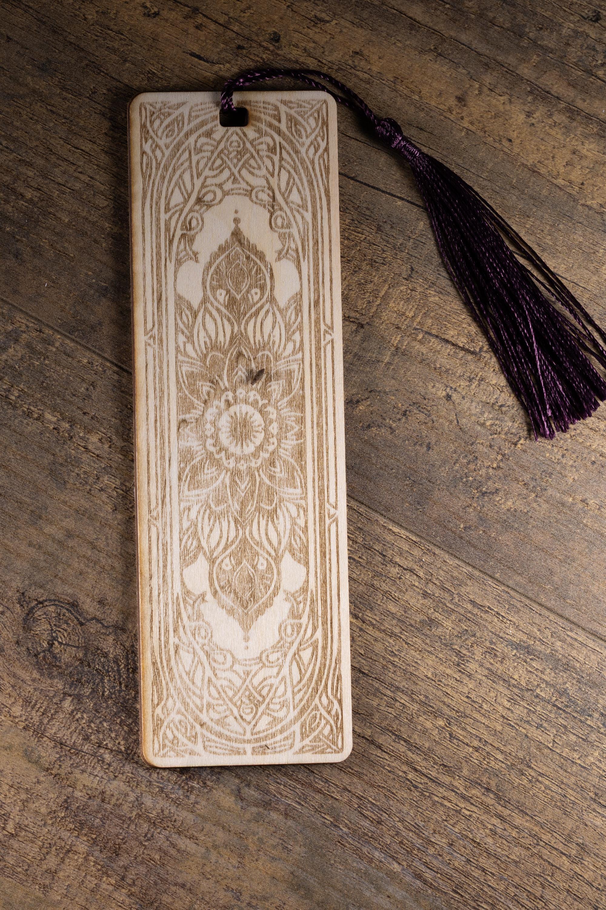 Laser engraved mandala wood bookmark - boho reader gift