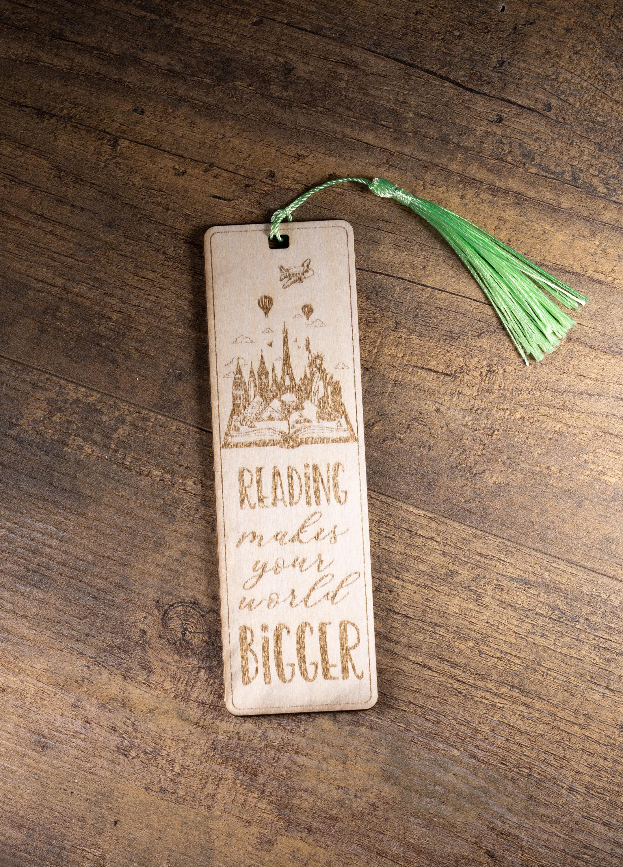Laser engraved wood bookmark: inspirational reader gift